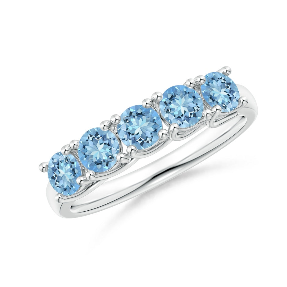 Half Eternity Five Stone Aquamarine Wedding Ring