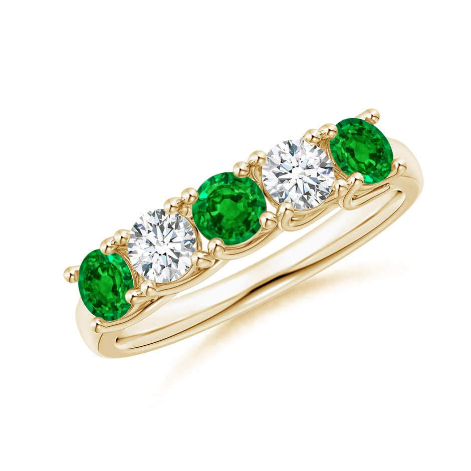 Half Eternity 5 Stone Emerald and Diamond Wedding Band