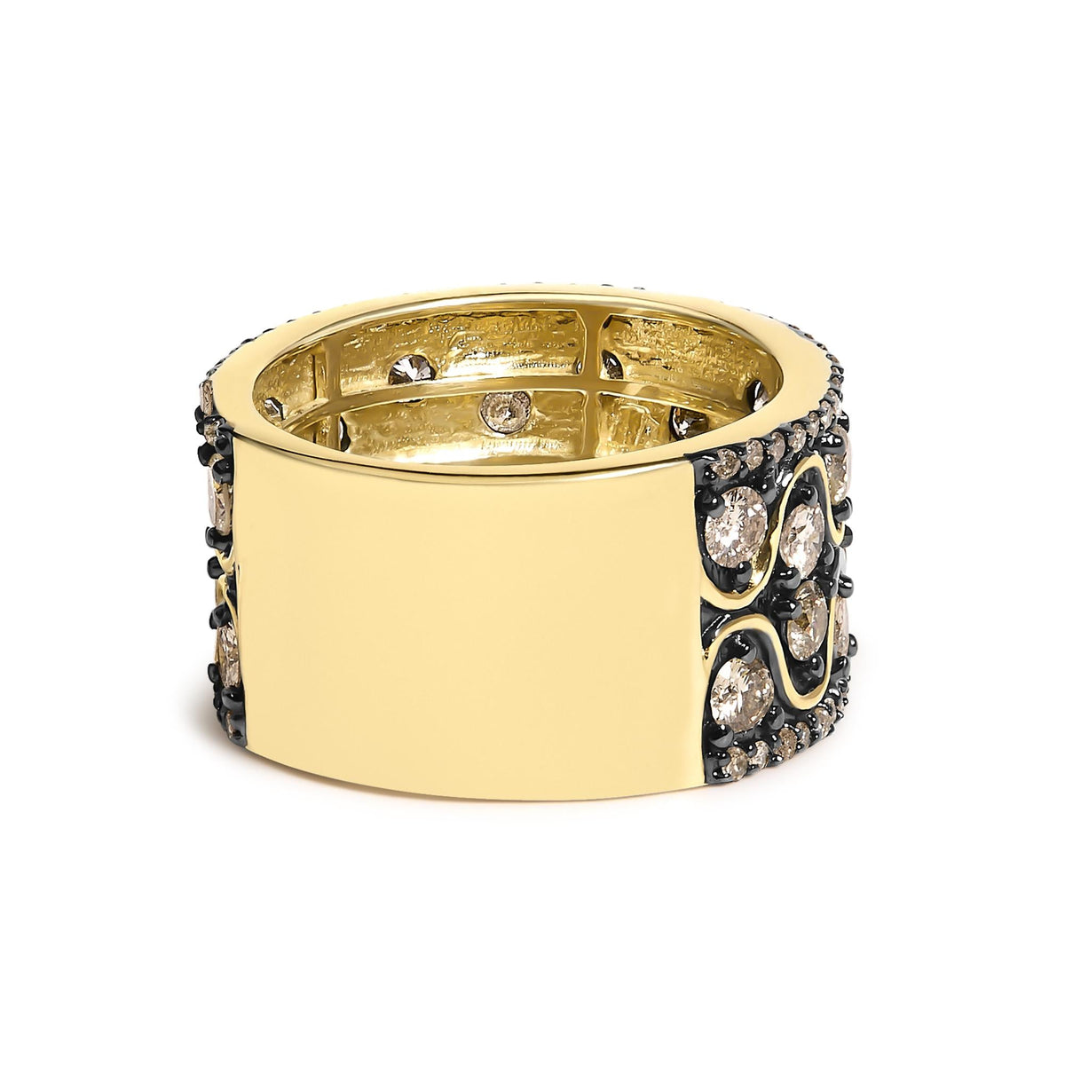 10K Yellow Gold Plated Sterling Silver 2-1/2 Cttw Champagne Diamond Wavy Band Ring