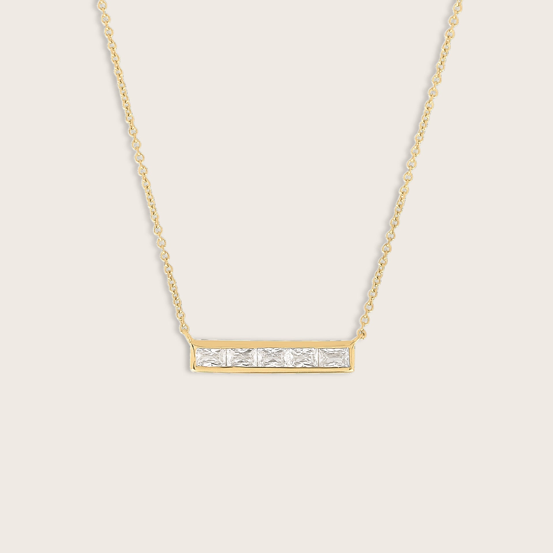 18k Gold Vermeil Baguette CZ Bar Pendant Necklace