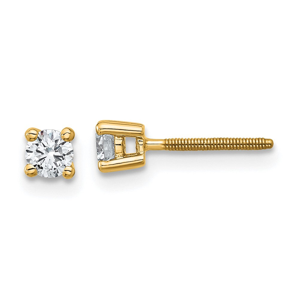 14k Yellow Gold 1/4 CT Round Lab Grown Diamond Stud Earrings Screw Back VS Clarity G-H Color