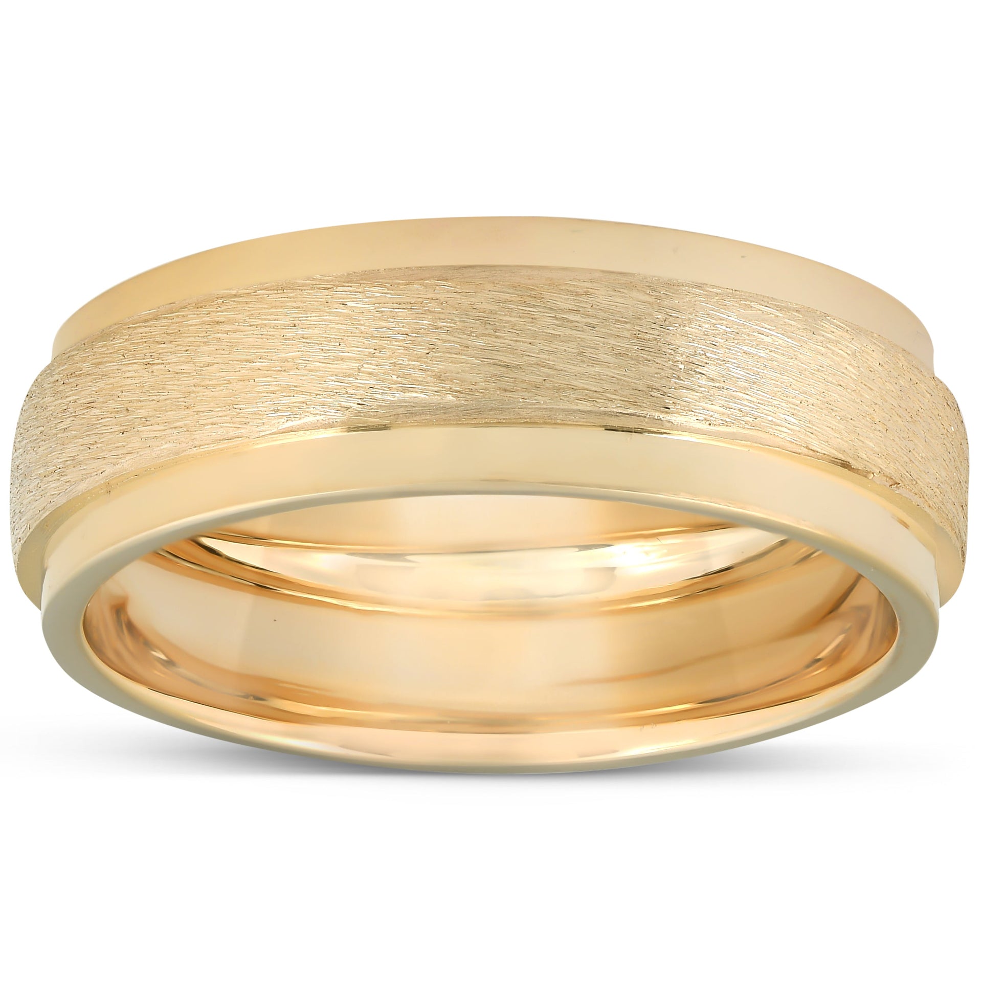 Yellow Gold Brushed Heavy Weight 7.5mm Wedding Band Size Selectable