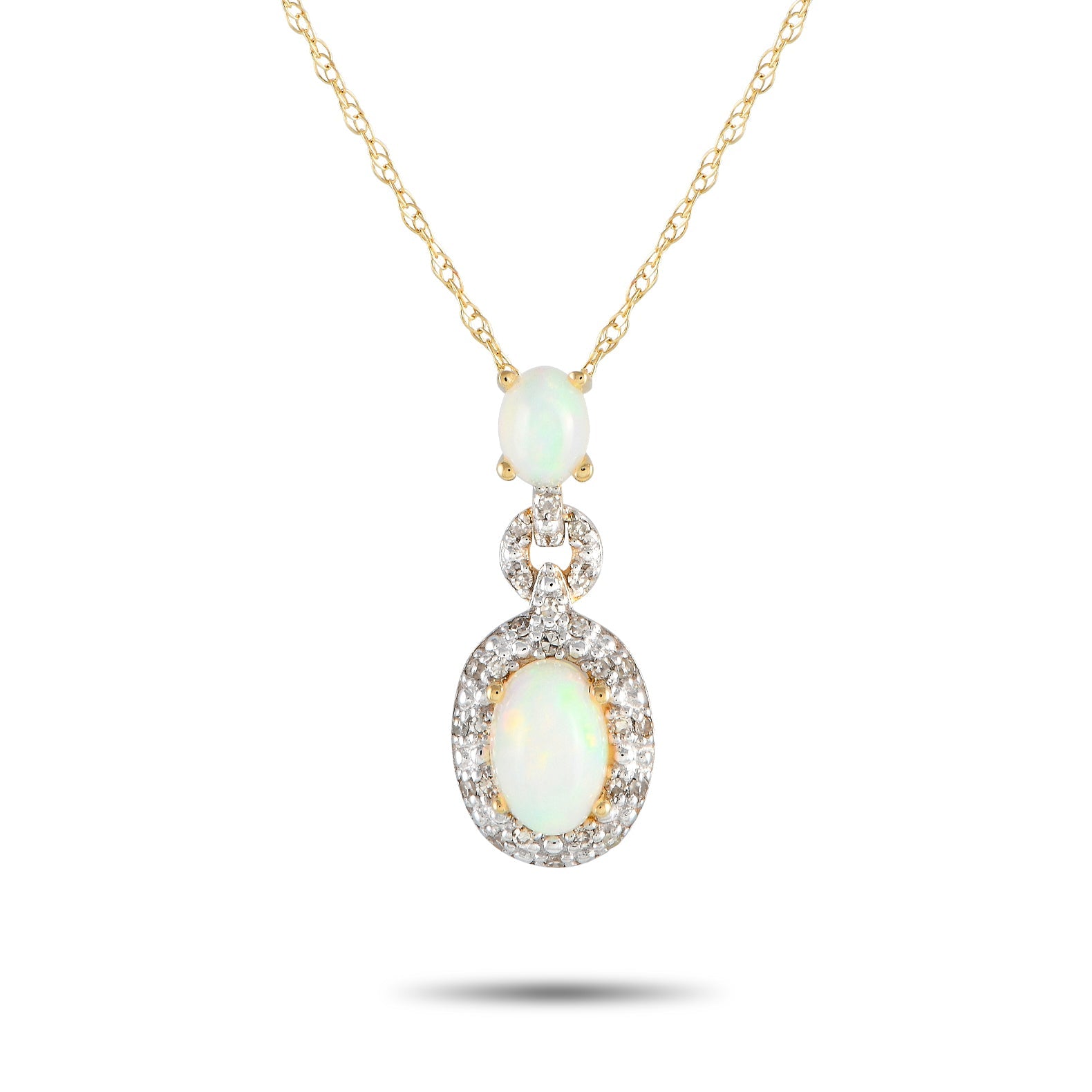 LB Exclusive 14K Yellow Gold 0.08ct Diamond and Opal Pendant Necklace PD4-16183YOP