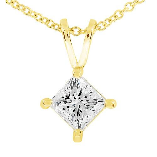 1/2ct Princess Cut Real Diamond Gold Necklace Pendant 14k Yellow Gold