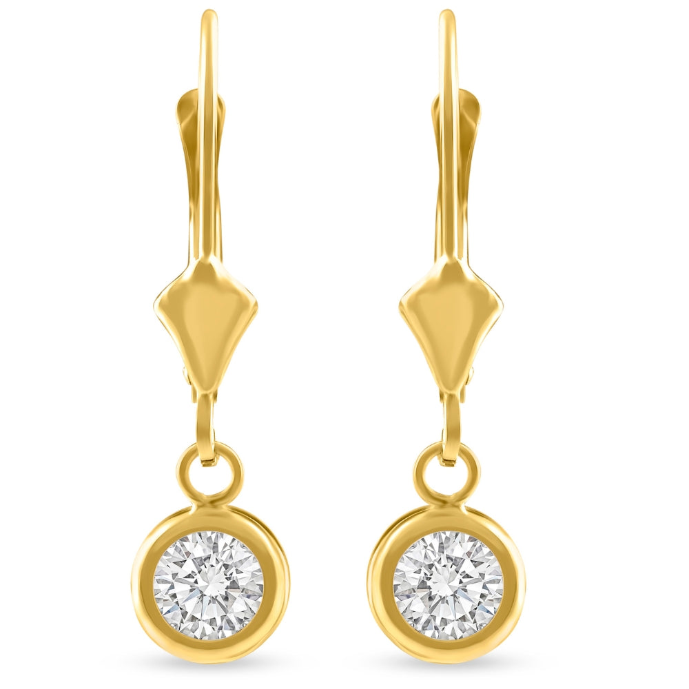 1Ct Diamond Lab Grown Dangle Lever Back Hoop Earrings 14k Yellow Gold