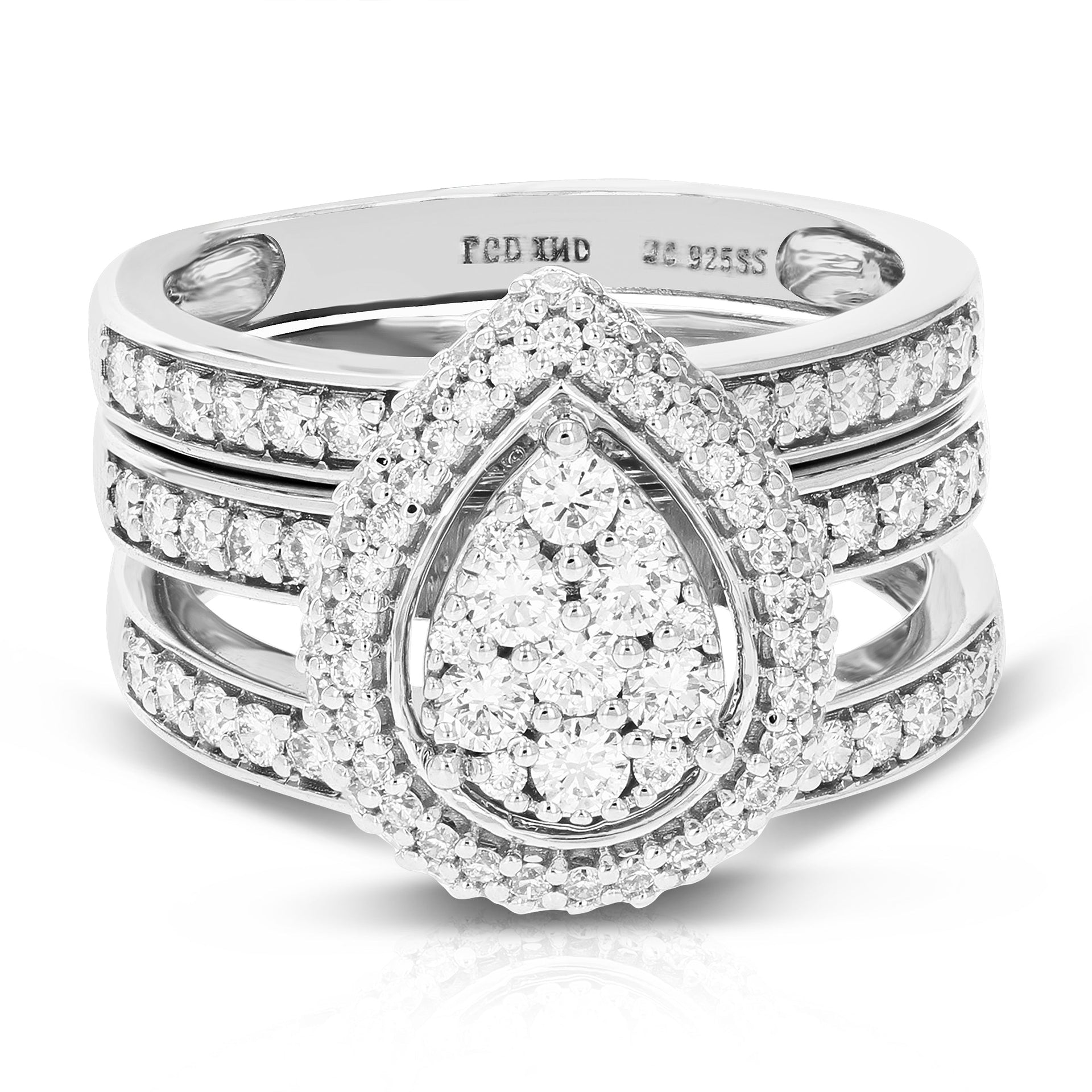 1.50 cttw Round Cut Lab Grown Diamond Pear Shaped Bridal Set 118 Stones .925 Sterling Silver Prong Set Size 7