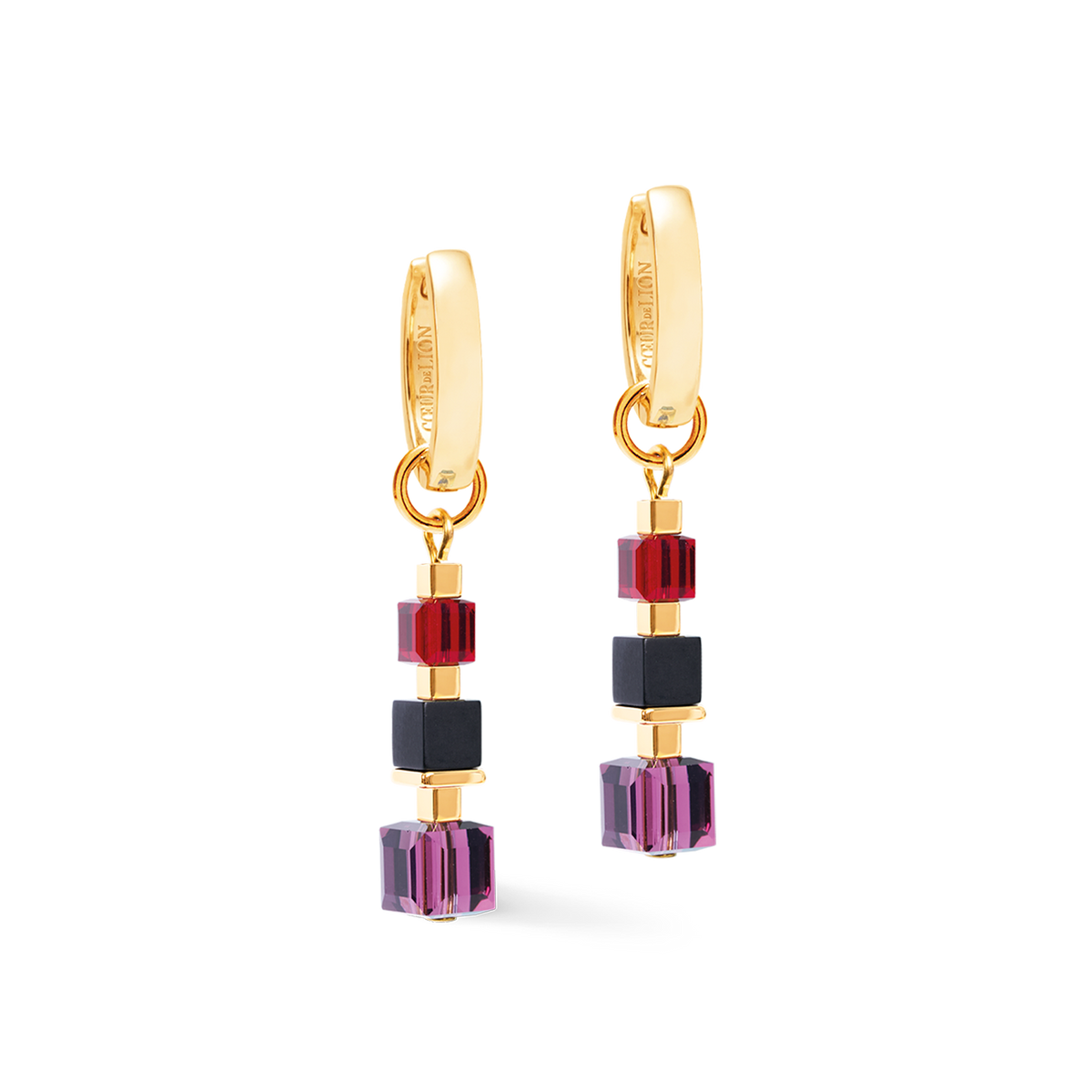 Hoop Earrings Cube Mix Precious Berry Gold