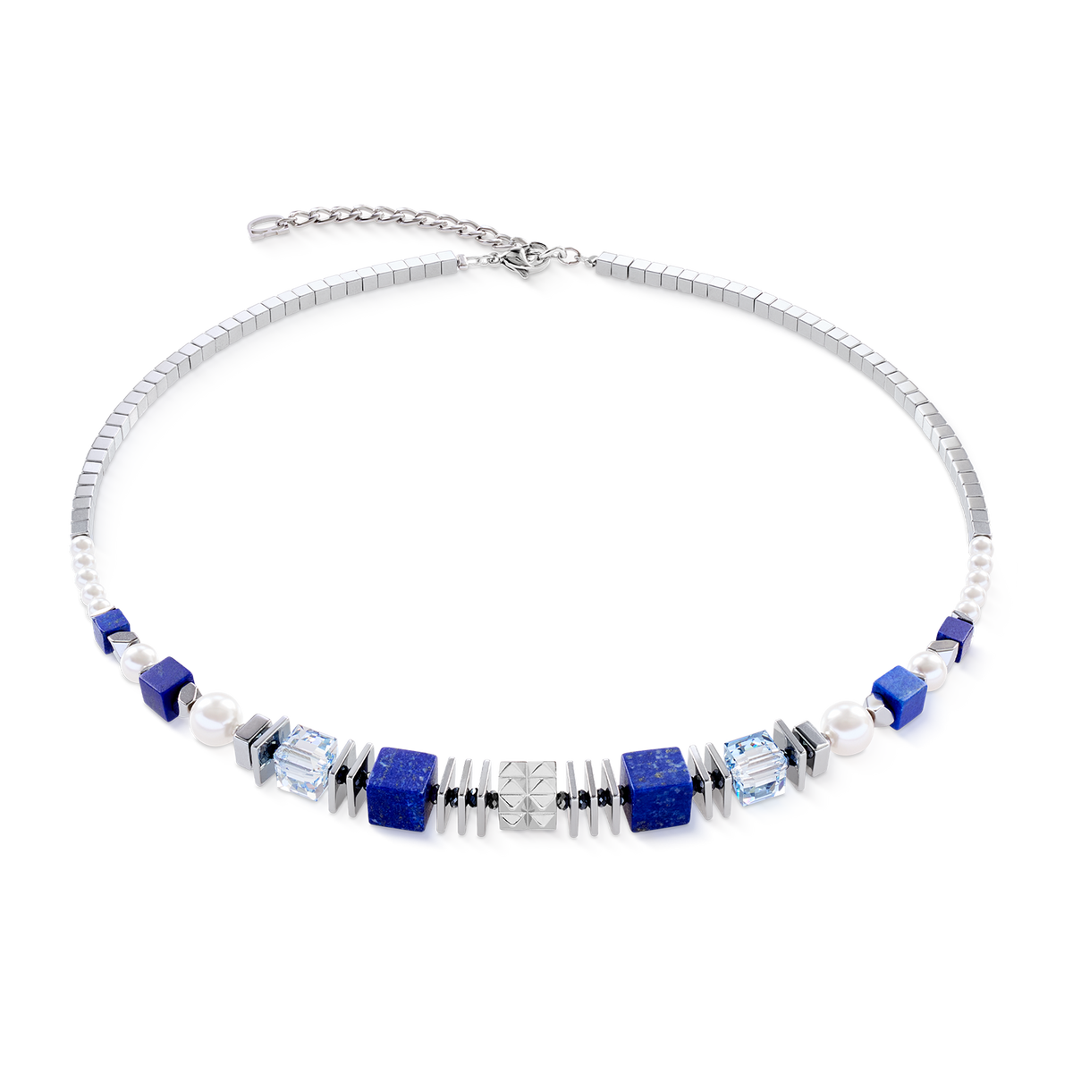 Necklace Statement Cube Facets silver-blue