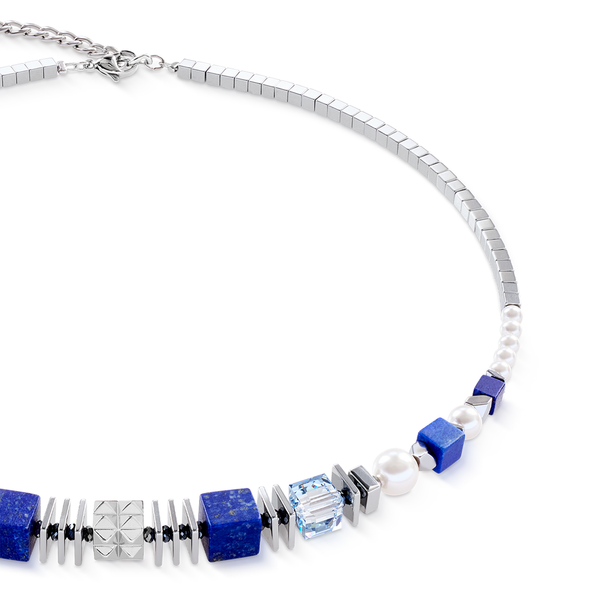 Necklace Statement Cube Facets silver-blue