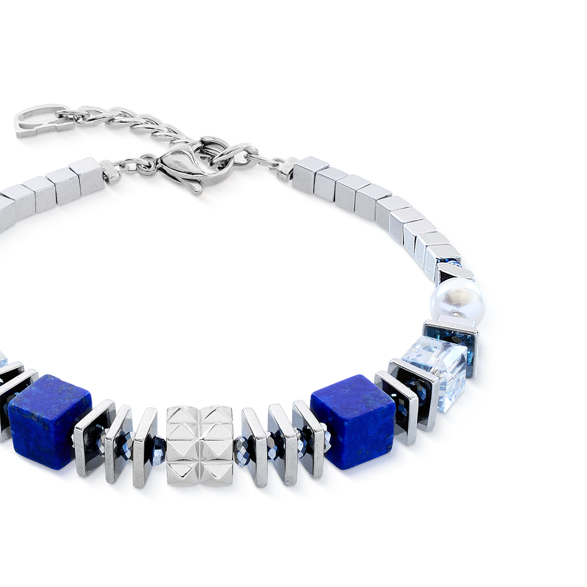 Bracelet Statement Cube Facets silver-blue