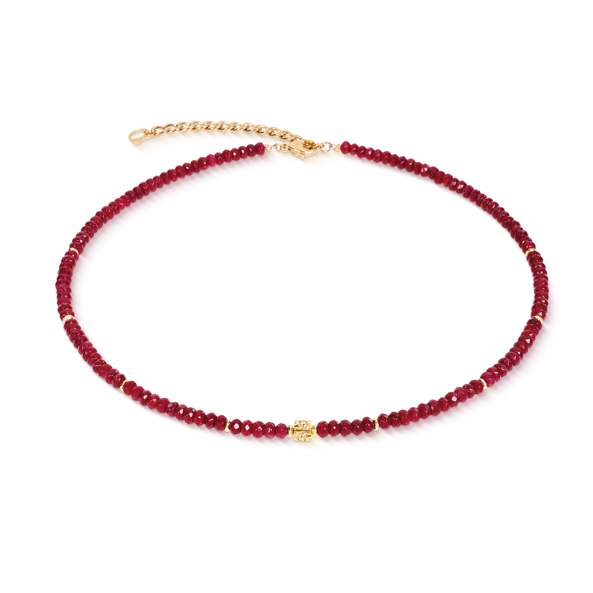 Necklace Hammered Cube Ruby Gold