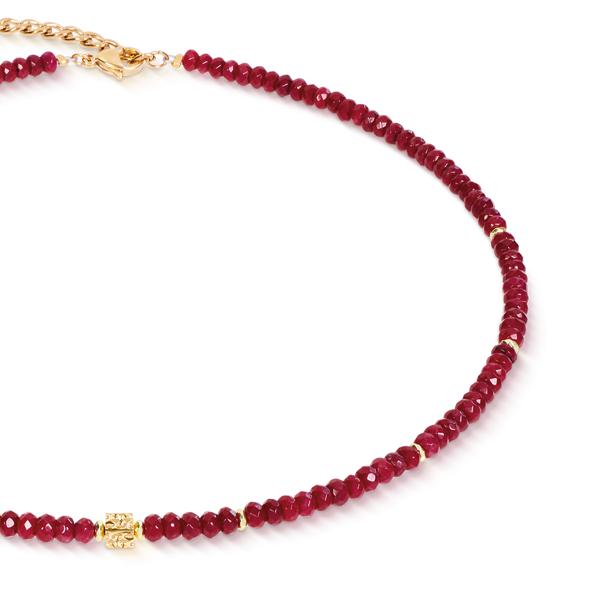 Necklace Hammered Cube Ruby Gold