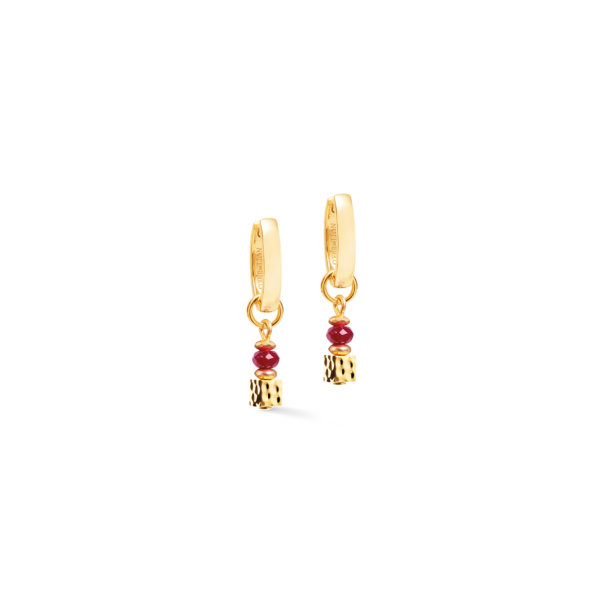Creoles Hammered Cube Ruby Gold