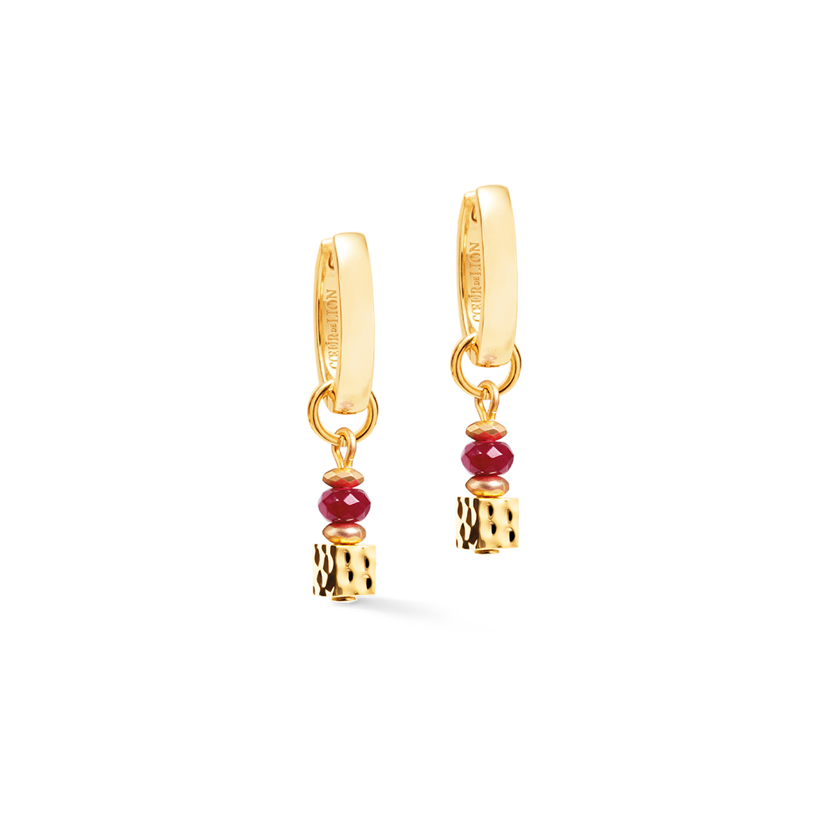 Creoles Hammered Cube Ruby Gold