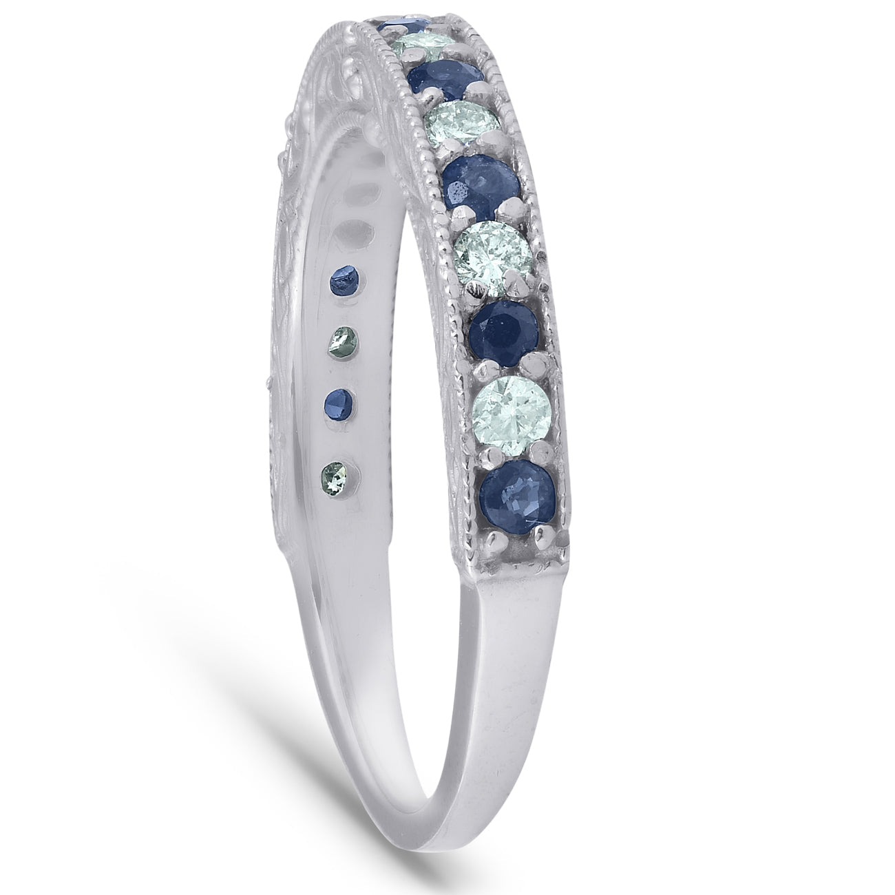 1/2Ct Blue Sapphire & Diamond Wedding Ring Anniversary Stackable Band White Gold