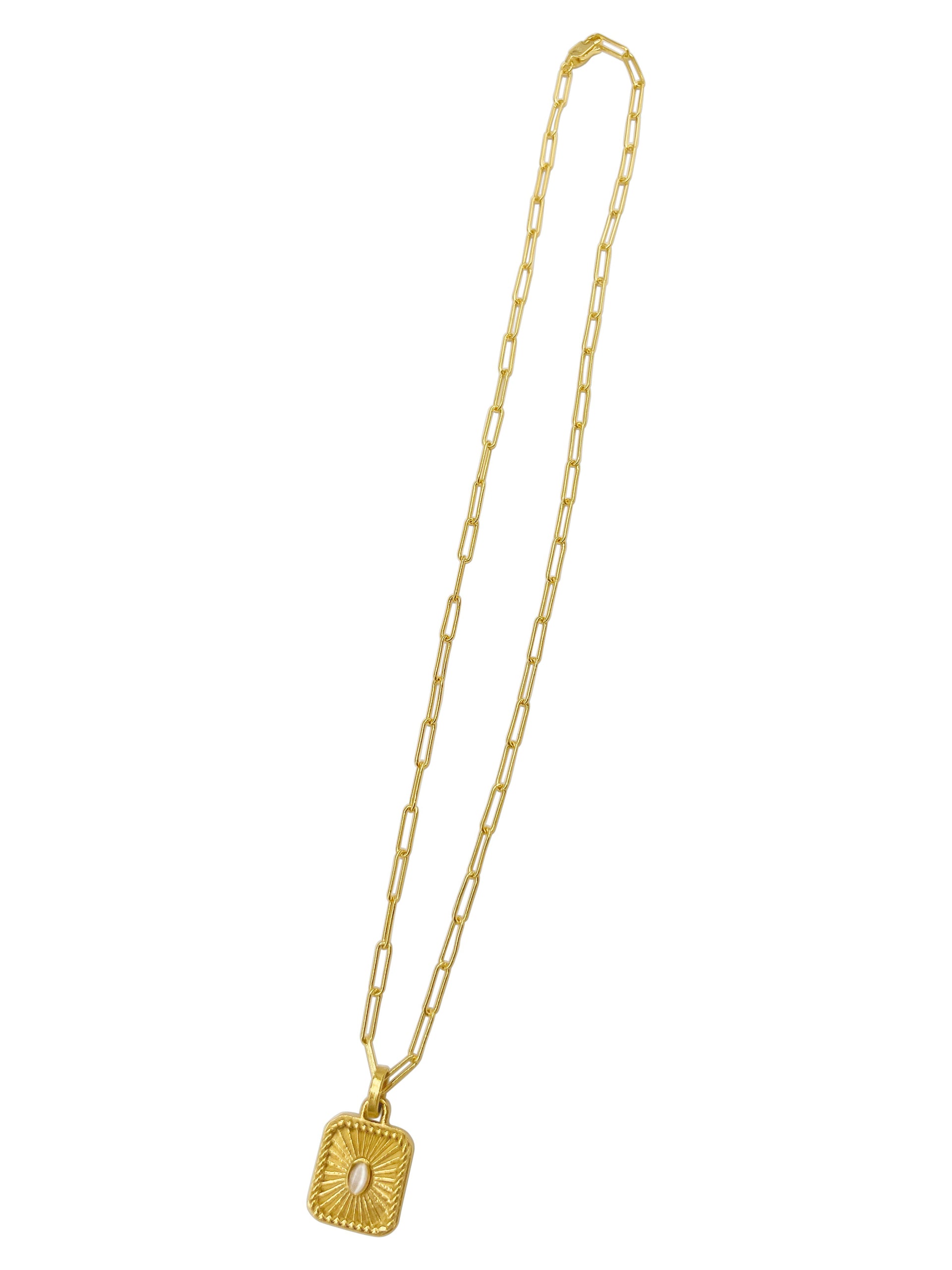 Paper Clip Chain Pendant Neckalce gold