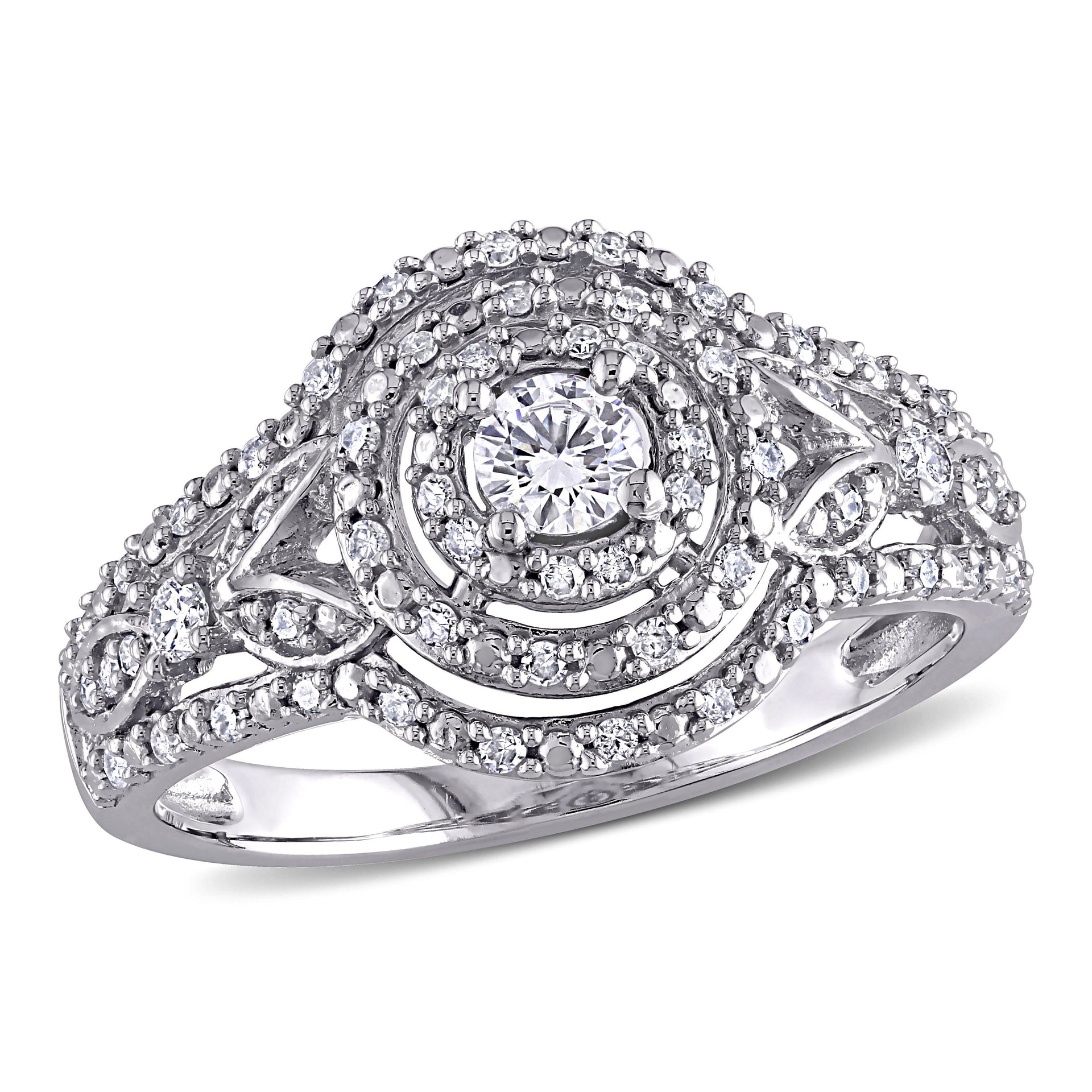 Mimi & Max 1/2ct TDW Diamond Halo Cluster Engagement Ring in 10k White Gold