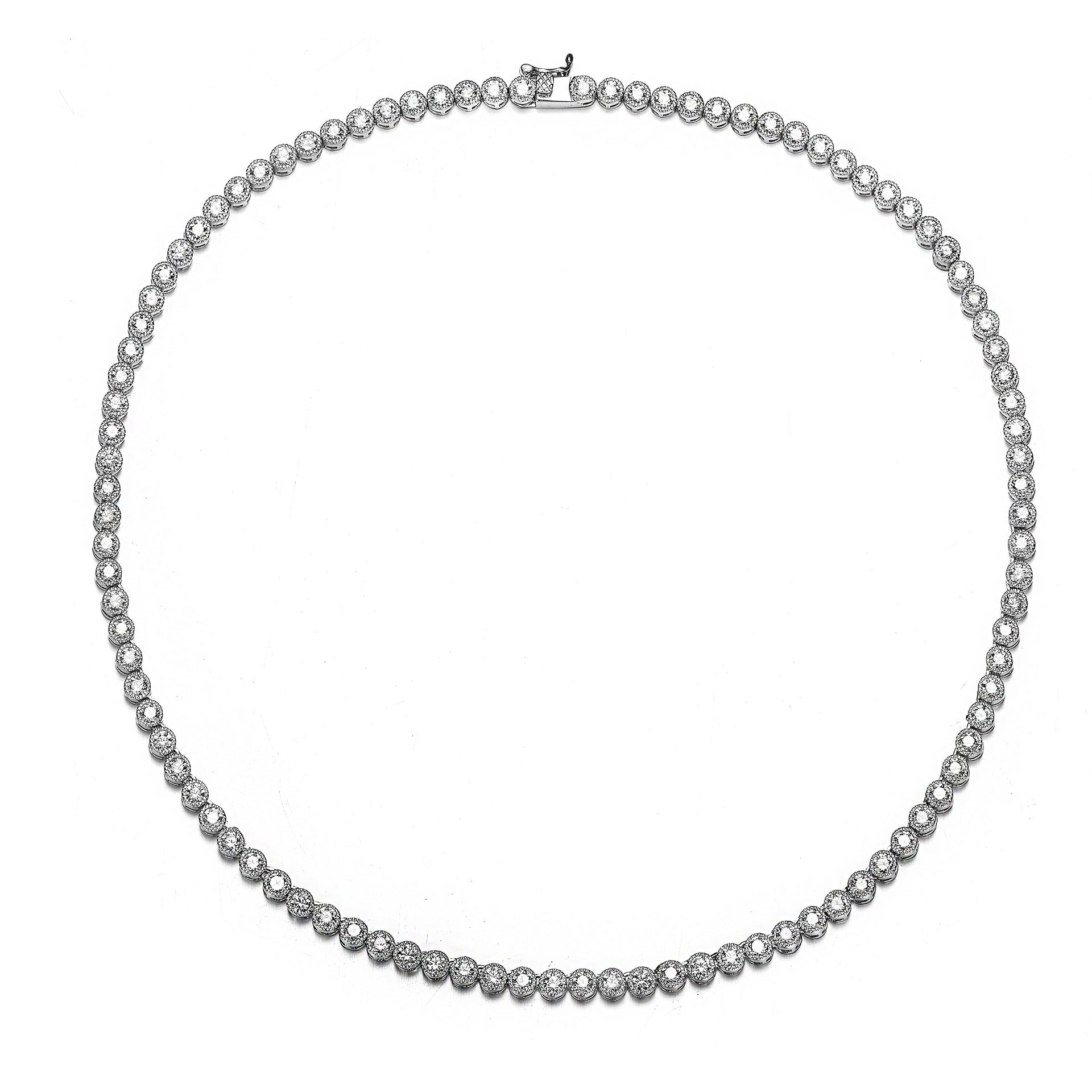 Sterling Silver Cubic Zirconia Milgrain Bezel Tennis Necklace
