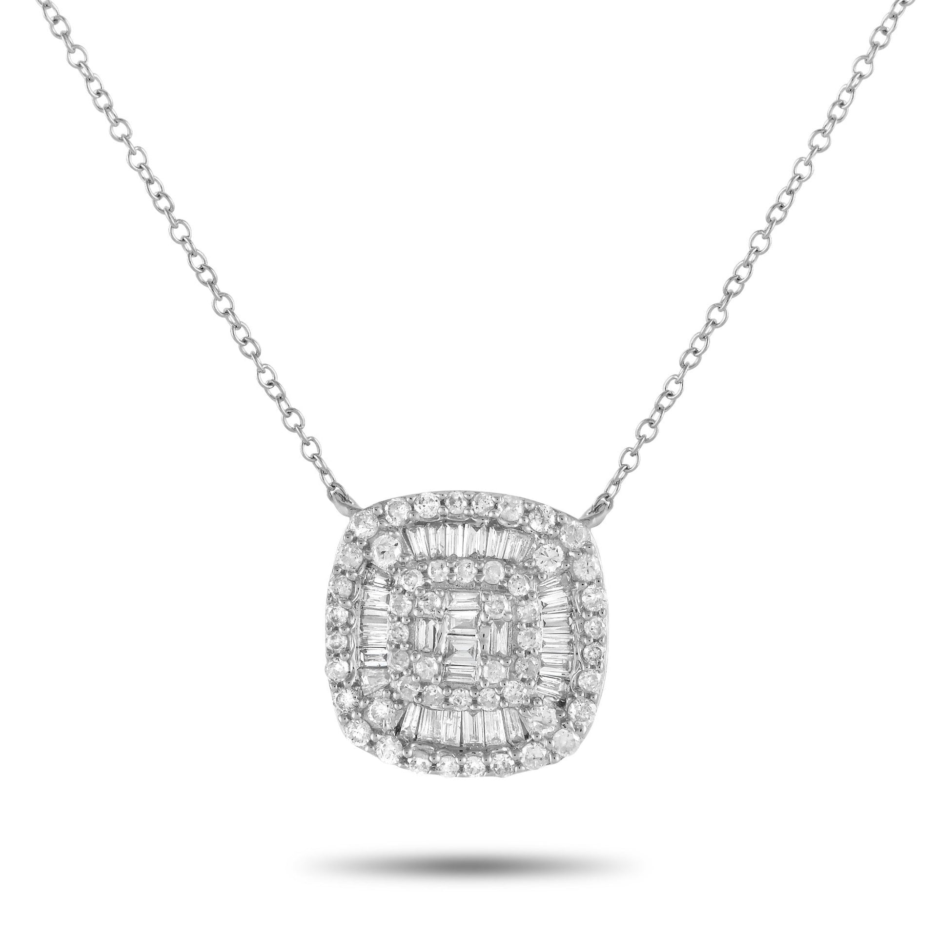 LB Exclusive 14K White Gold 0.50ct Diamond Cushion Cluster Necklace PN14750