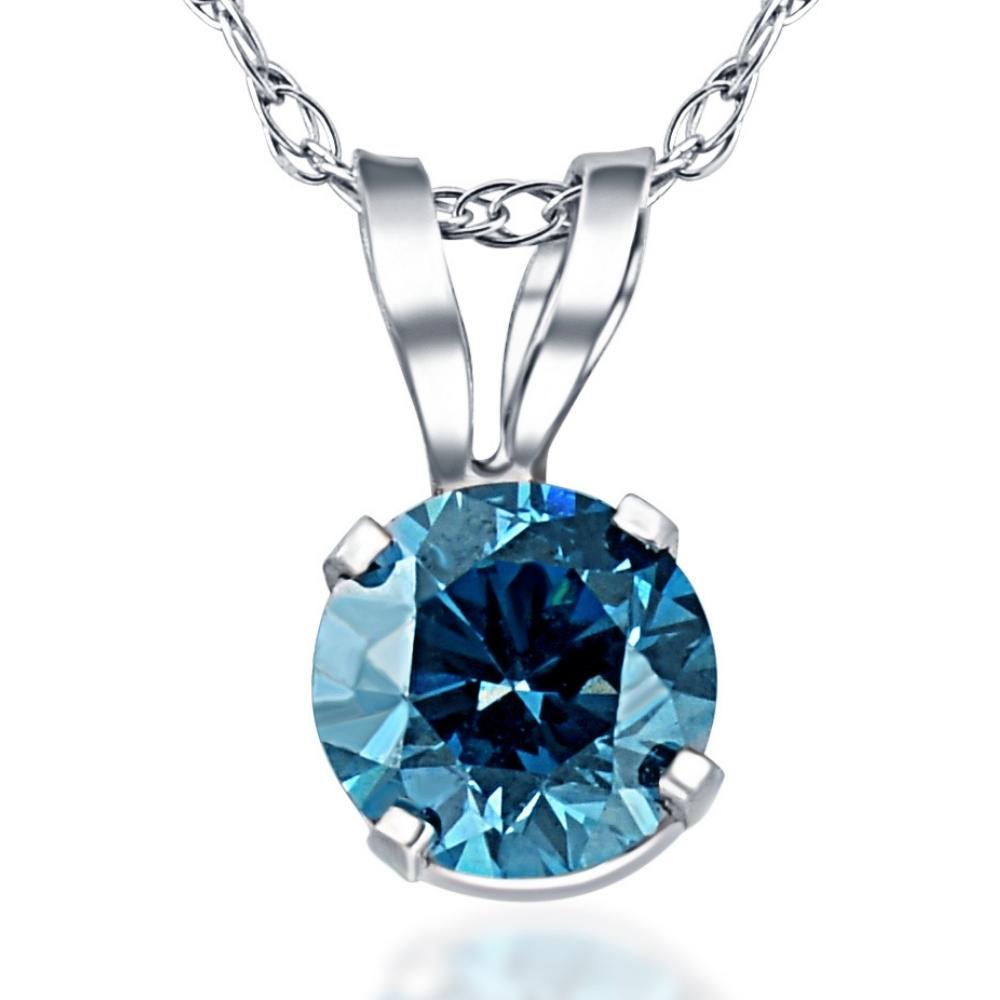 3/8 ct Round Blue Diamond Solitaire 14K White Gold Pendant Necklace Lab Grown