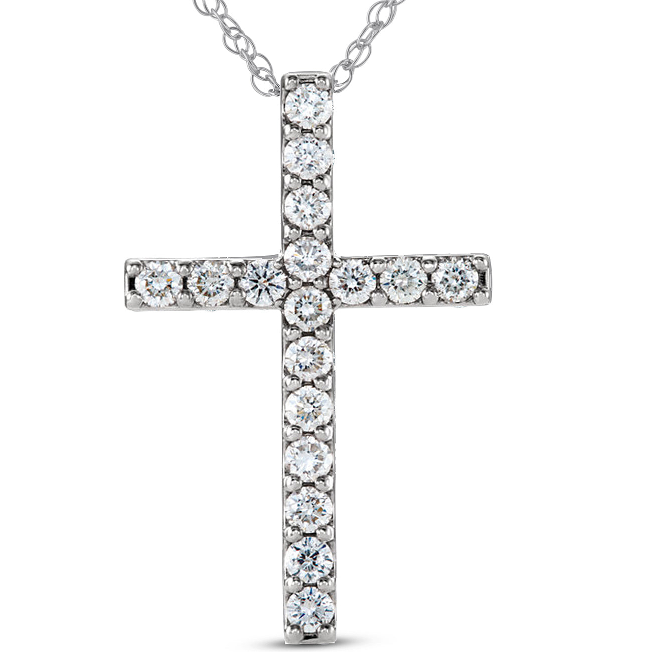 3/4Ct Lab Grown Diamond Cross Pendant 14k White Gold 18' Necklace 1 1/4' (HI/SI)