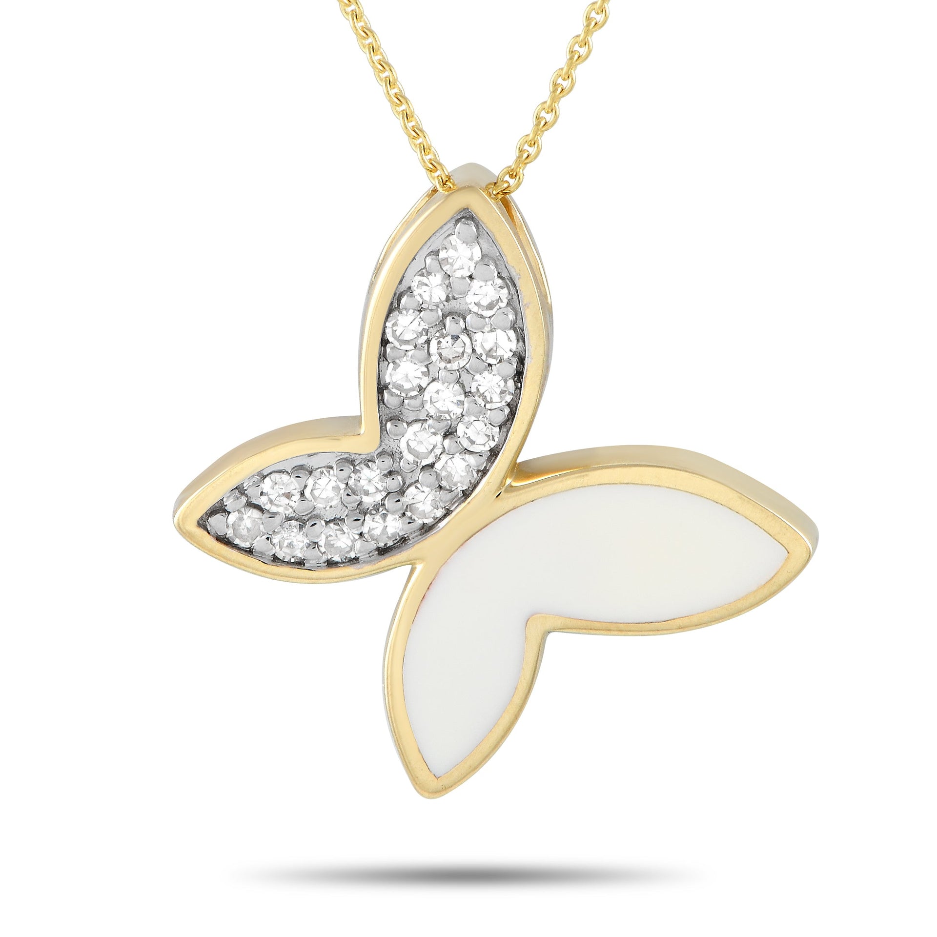 LB Exclusive 14K Yellow Gold 0.15ct Diamond Butterfly Pendant Necklace PN15064W