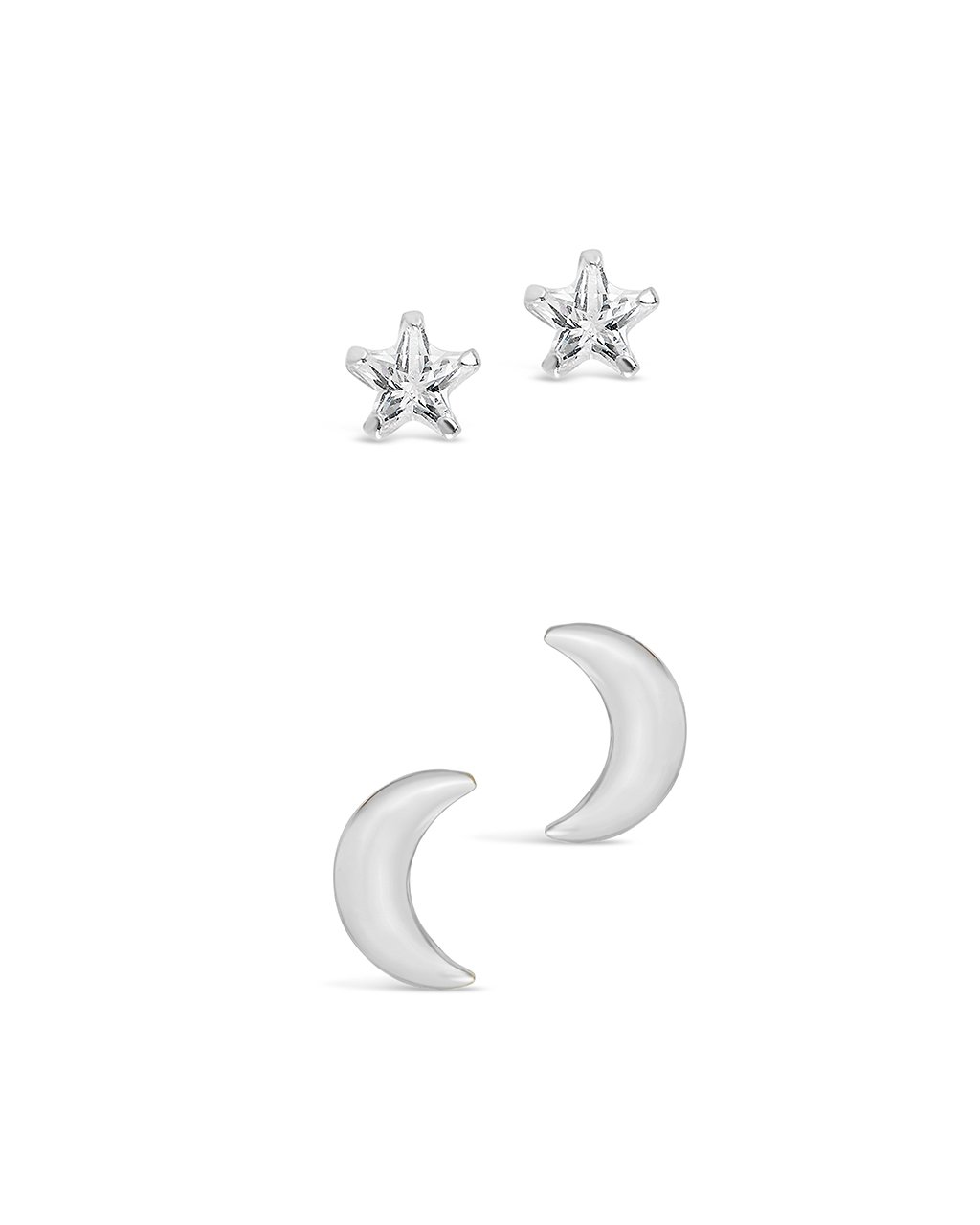 Sterling Silver Crescent & CZ Star Stud Set