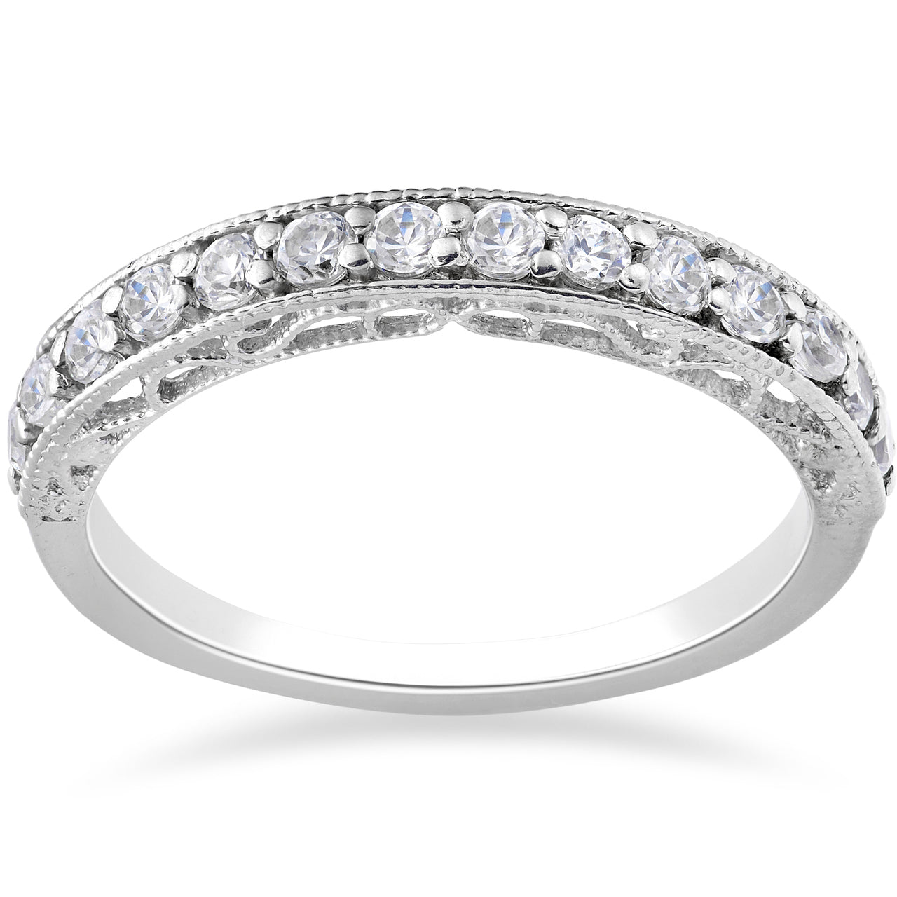 1/2 CT Vintage Diamond Wedding Ring 14K White Gold