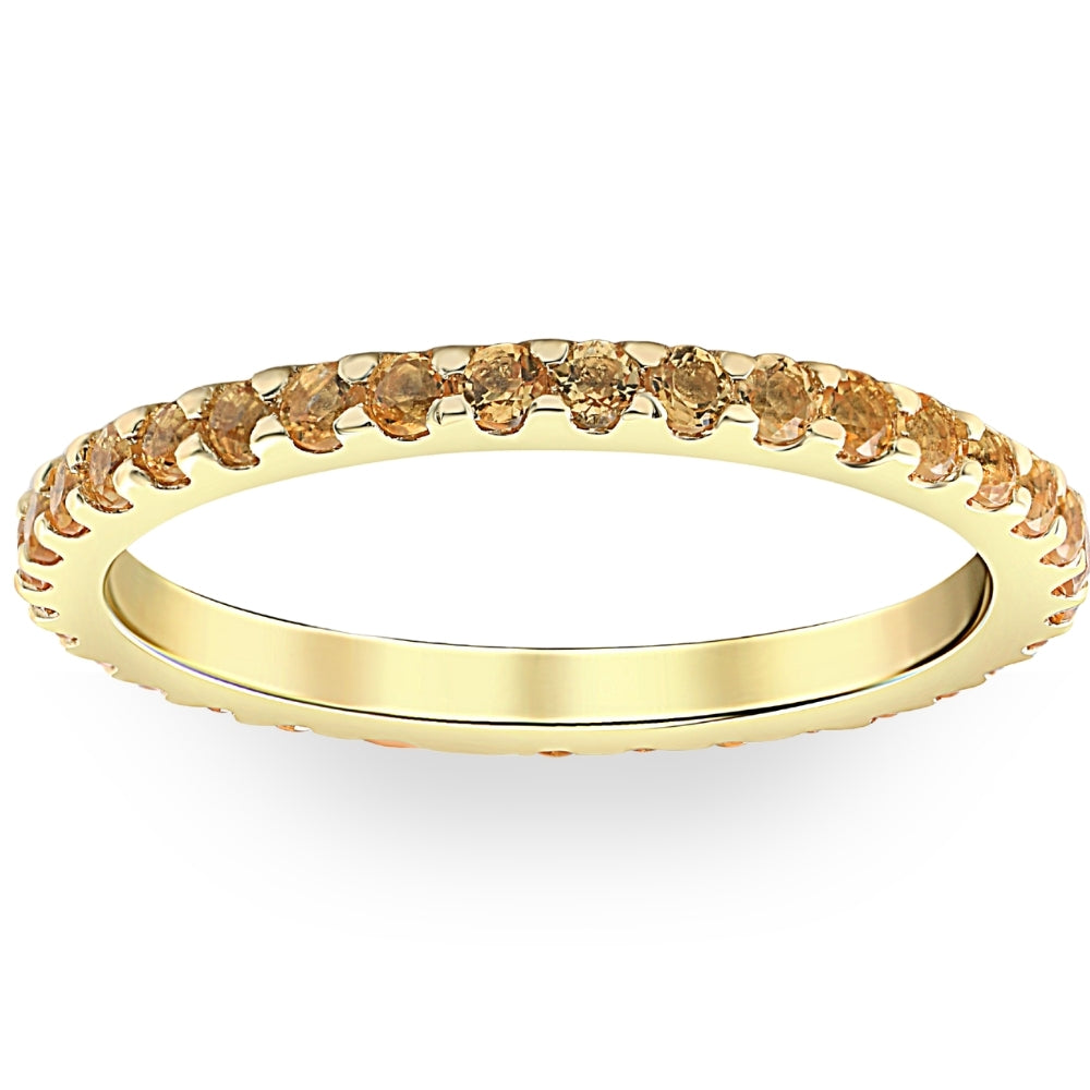 3/4 ct Genuine Citrine Eternity Ring Stackable Band 10k Yellow Gold