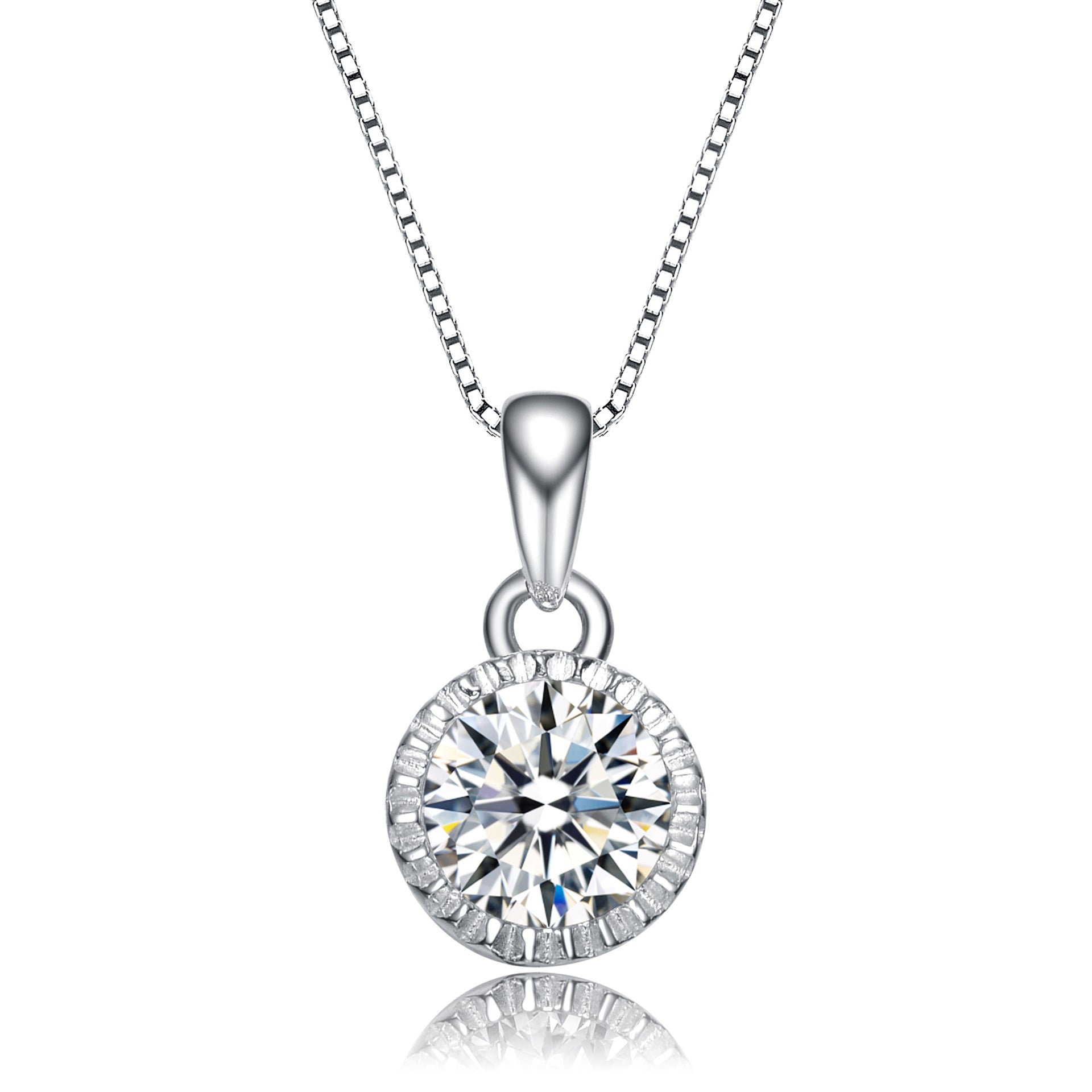 Sterling Silver Round Clear Cubic Zirconia Accent Pendant Necklace