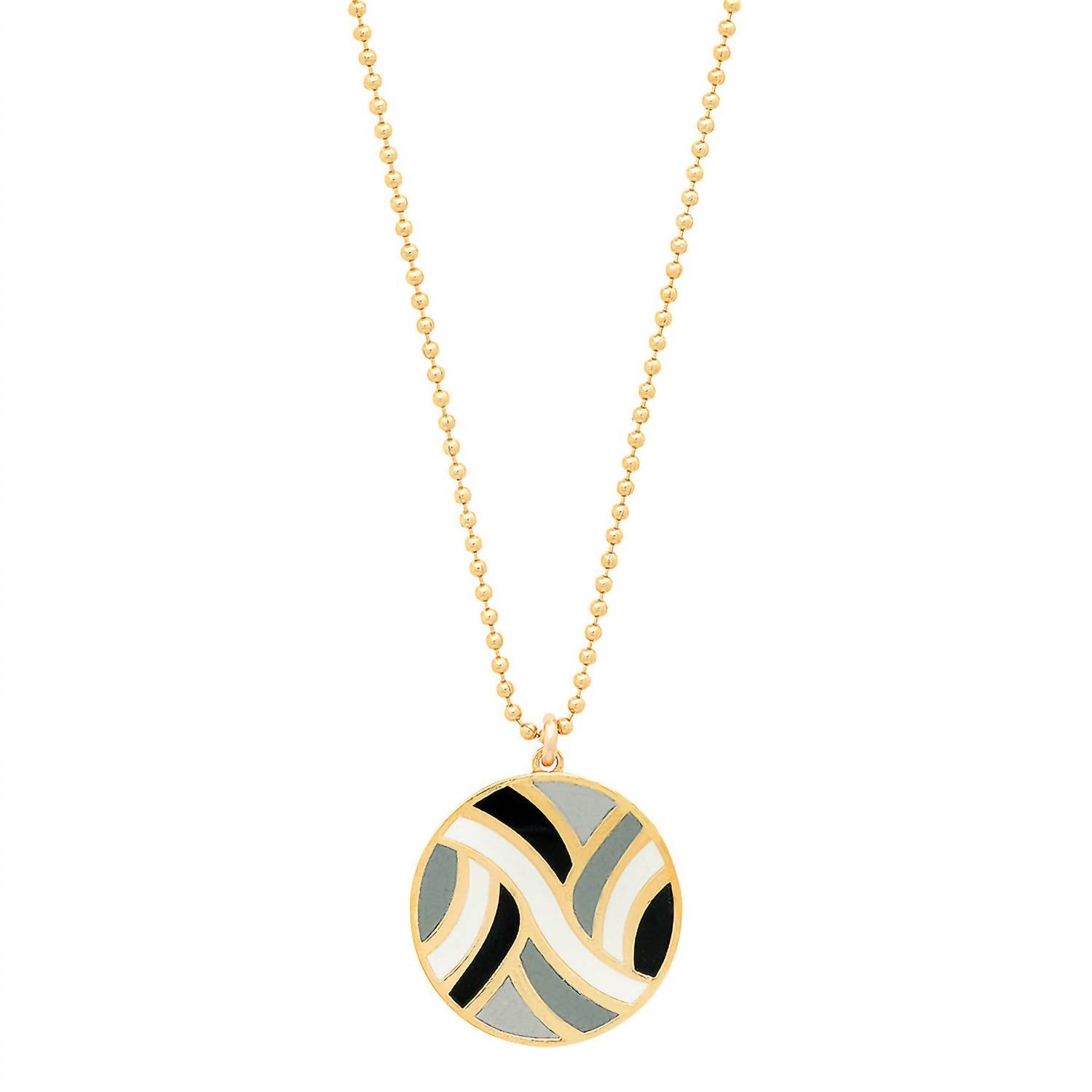 Women's Large Round Enameled 'swirl' Pendant Necklace In Vermeil/neutrals