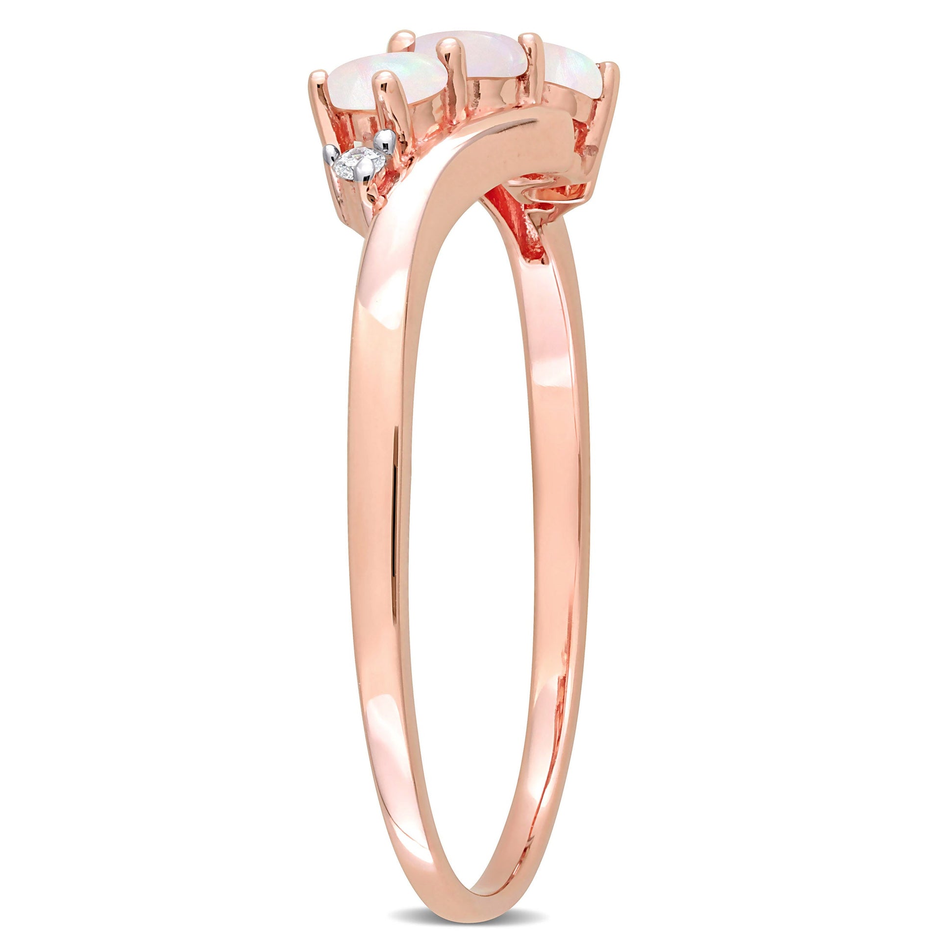 1/5 CT TGW Opal and Diamond Accent 3-Stone Ring in 10K Rose Gold