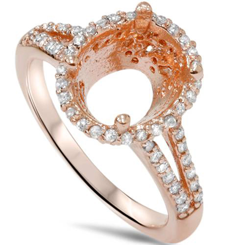1/2 CT Rose Gold Split Shank Halo Diamond Ring Setting For Oval 14K