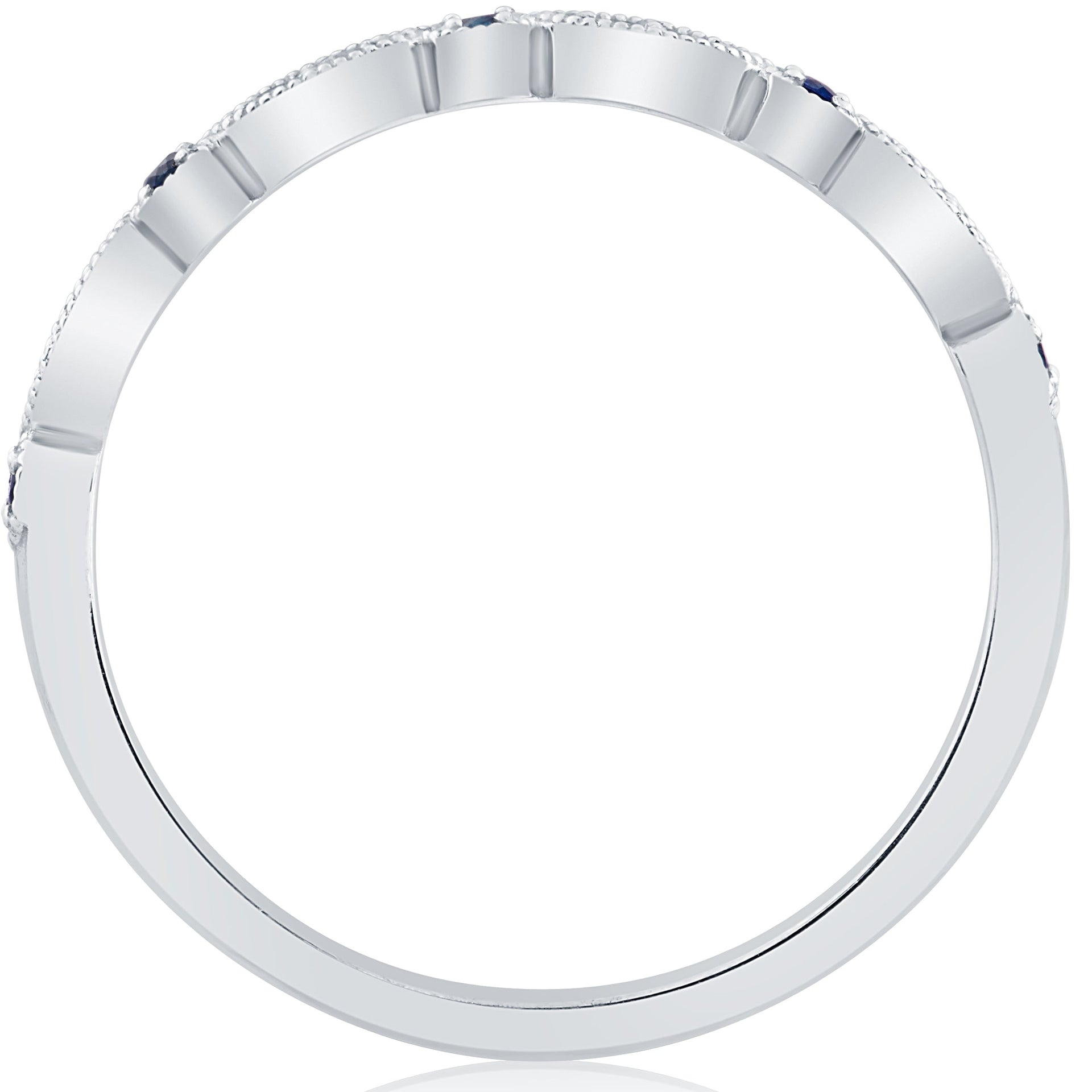 1/5 ct Blue Sapphire & Diamond Wedding Ring Stackable Band 10k White Gold