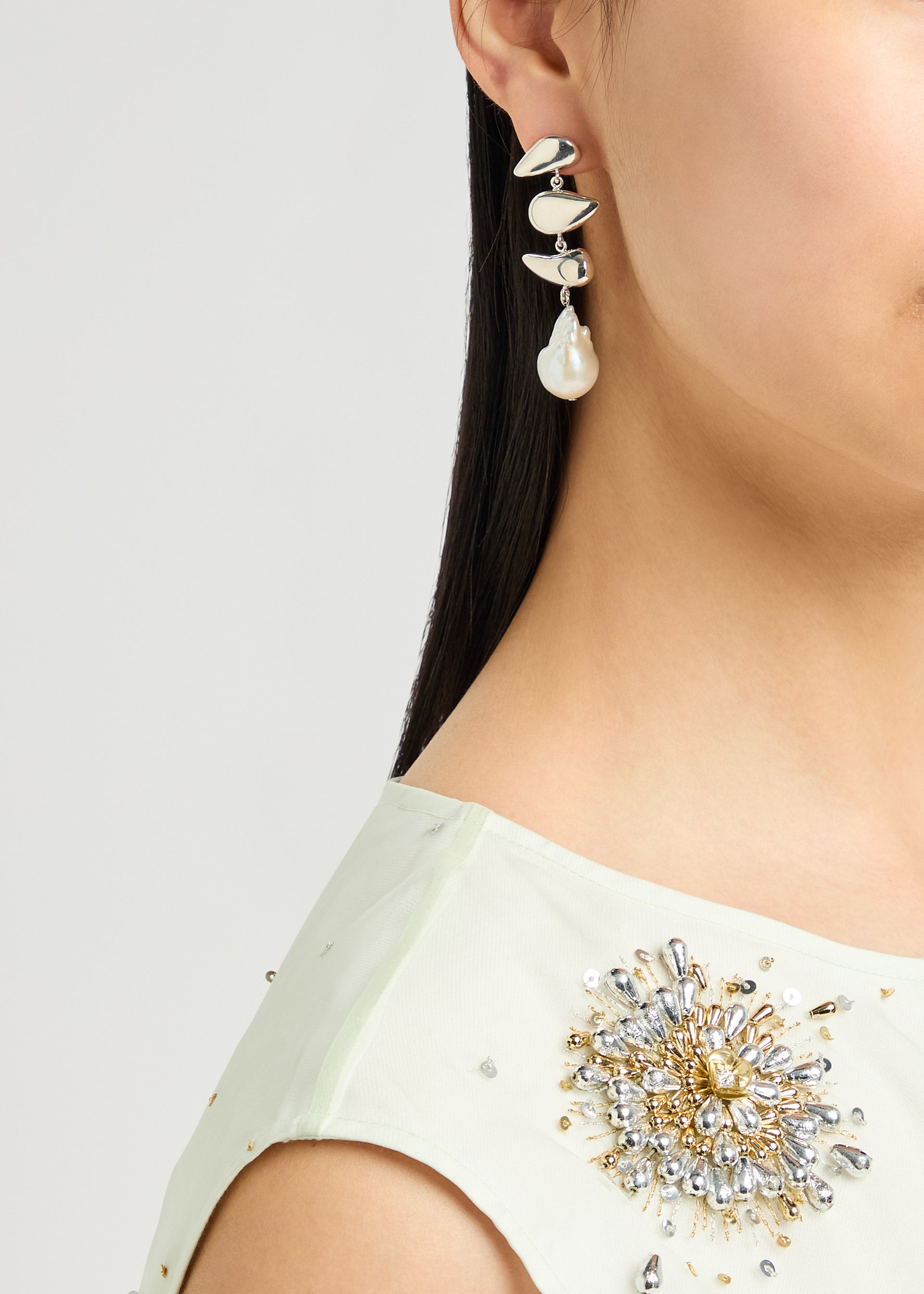 Flora pearl-embellished sterling silver drop earrings
