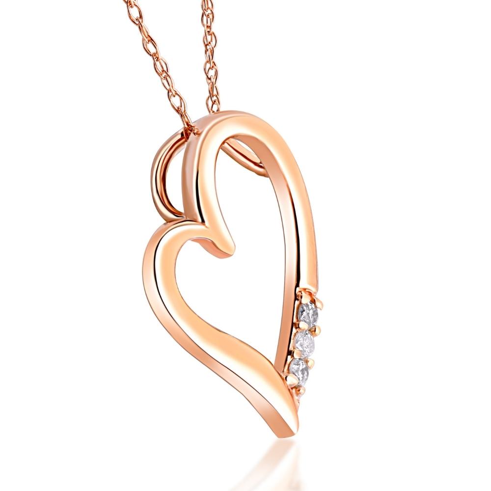 Diamond Heart Pendant Necklace 18' 3-Stone 10K Rose Gold