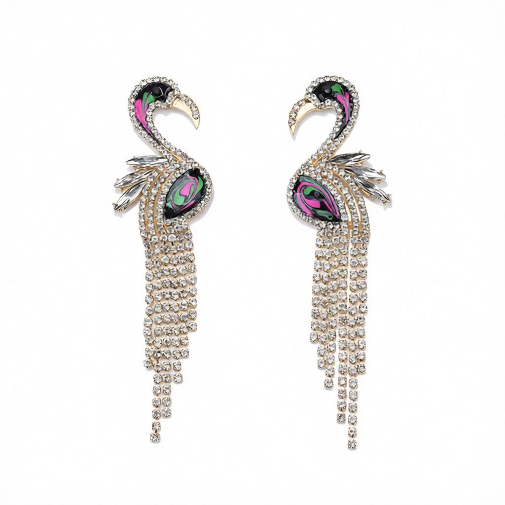 Cubic Zirconia & Enamel 18K Gold-Plated Flamingo Drop Earrings