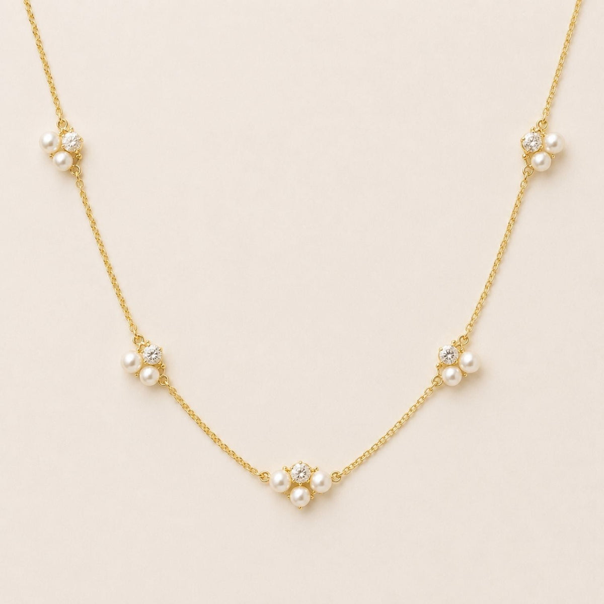 Aurora Diamond & Pearl Station Necklace