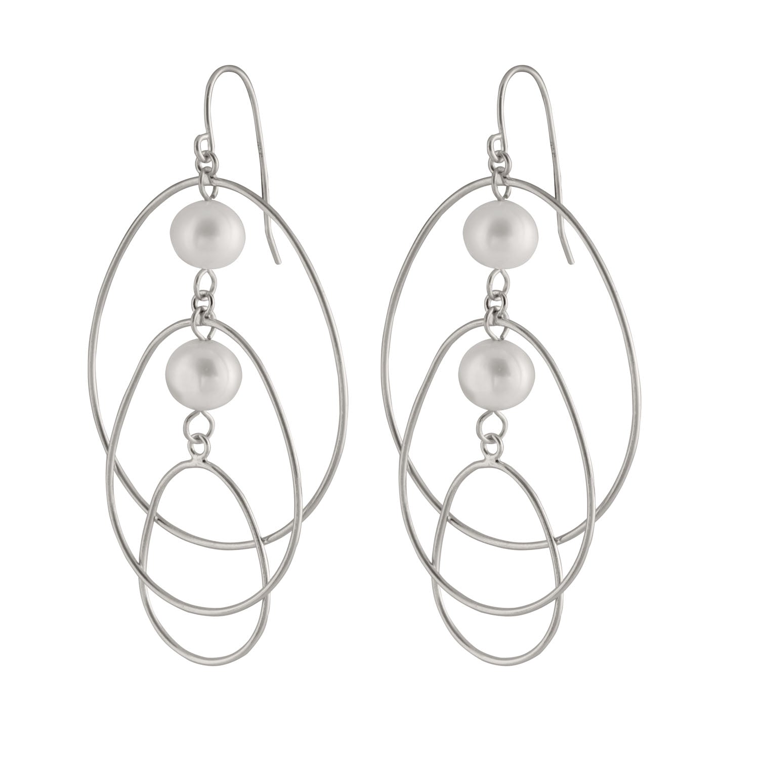 Sterling Silver Dangling Freshwater Pearl Earrings