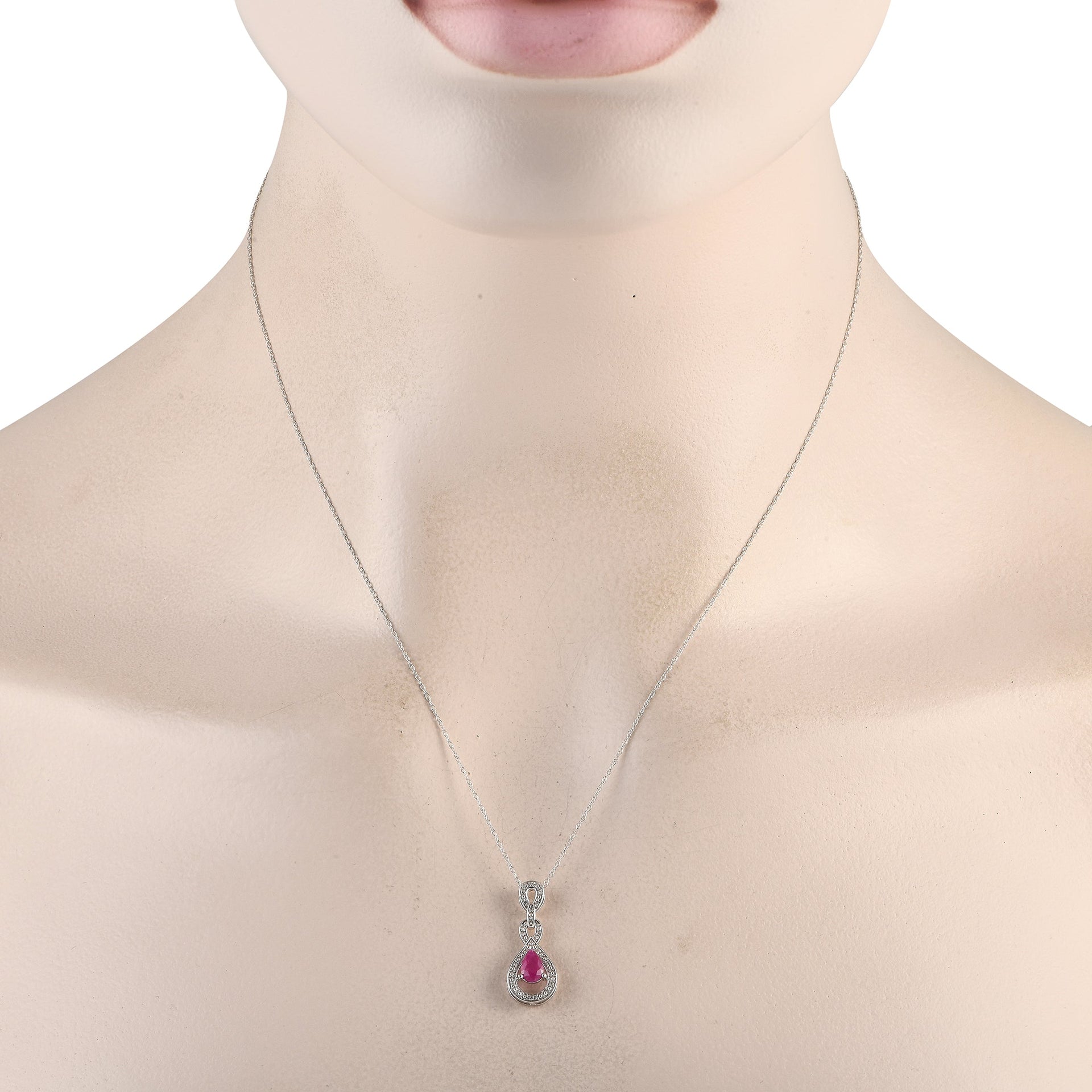 LB Exclusive 14K White Gold 0.08ct Diamond and Ruby Necklace PD4-16318WRU