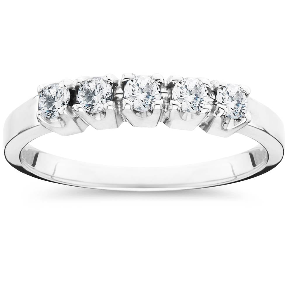 1/4ct 5 Stone Diamond Wedding Ring 14K White Gold