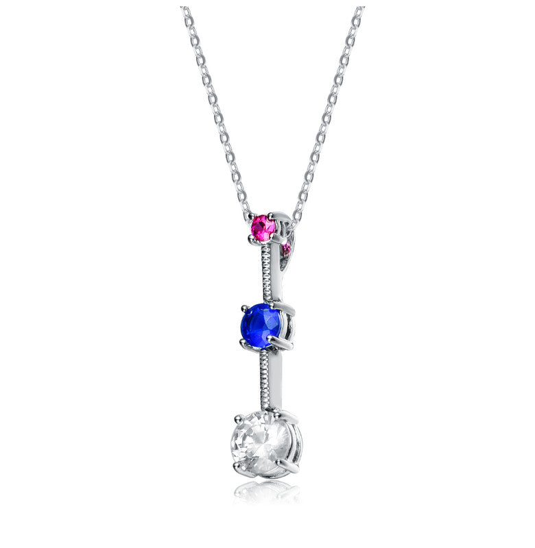Sterling Silver White Cubic Zirconia Pink And Blue Cubic Zirconia Pendant