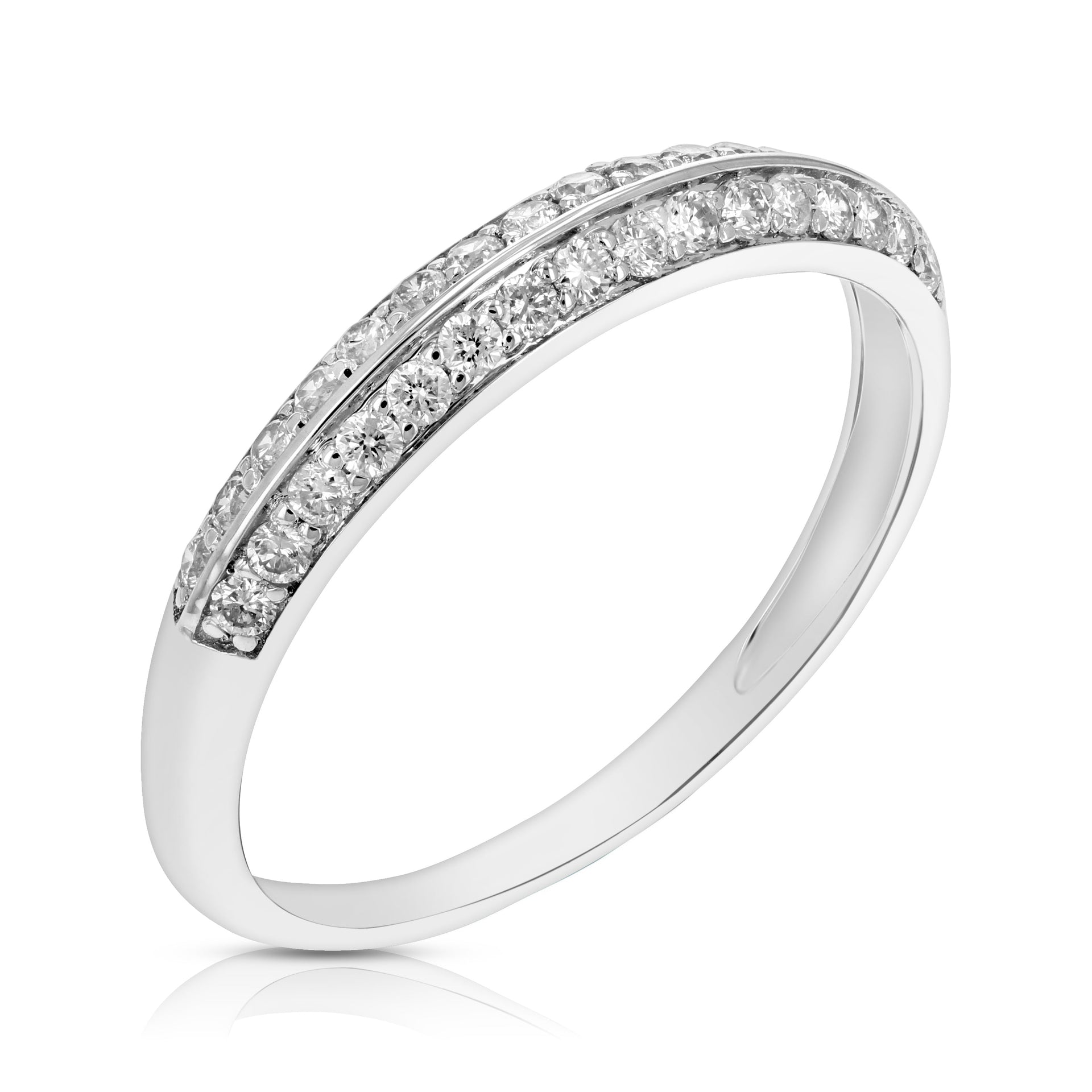 1/3 cttw Diamond Wedding Band For Women, Two Row Diamond Wedding Band in 14K White Gold Prong Set