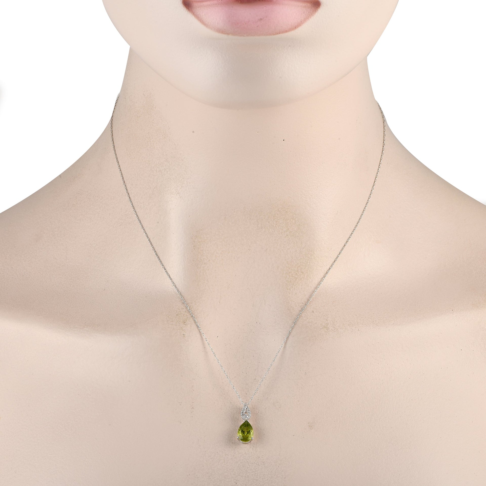 LB Exclusive 14K White Gold 0.06ct Diamond and Pear-Cut Peridot Necklace PD4-16184WPE