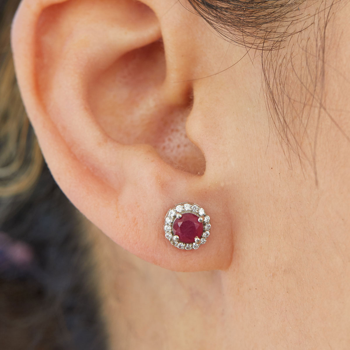 Ss 925 1.88Gtw Natural Ruby & White Zircon Stud Earrings