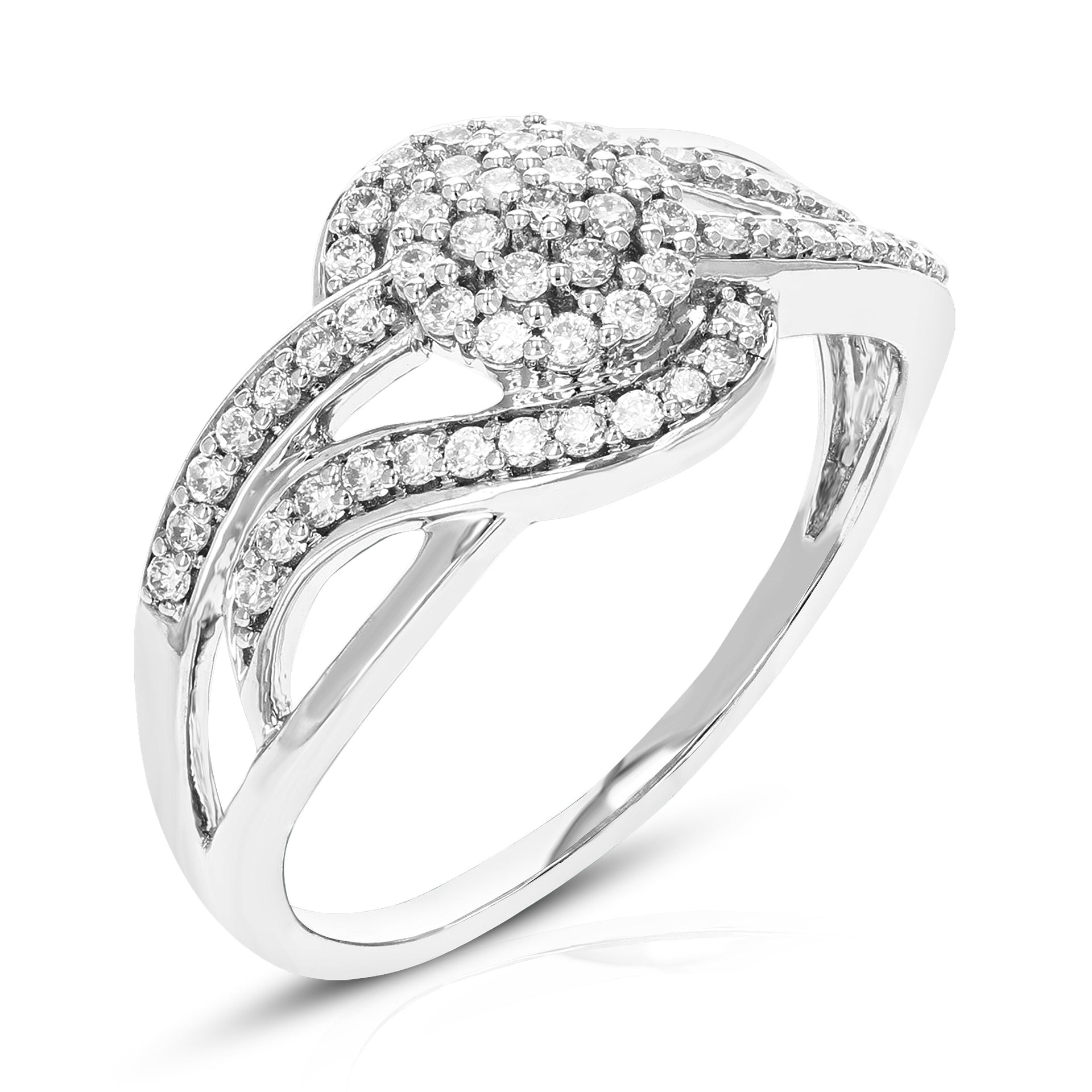 2/5 cttw 57 Stones Round Cut Lab Grown Diamond Engagement Ring .925 Sterling Silver Prong Set