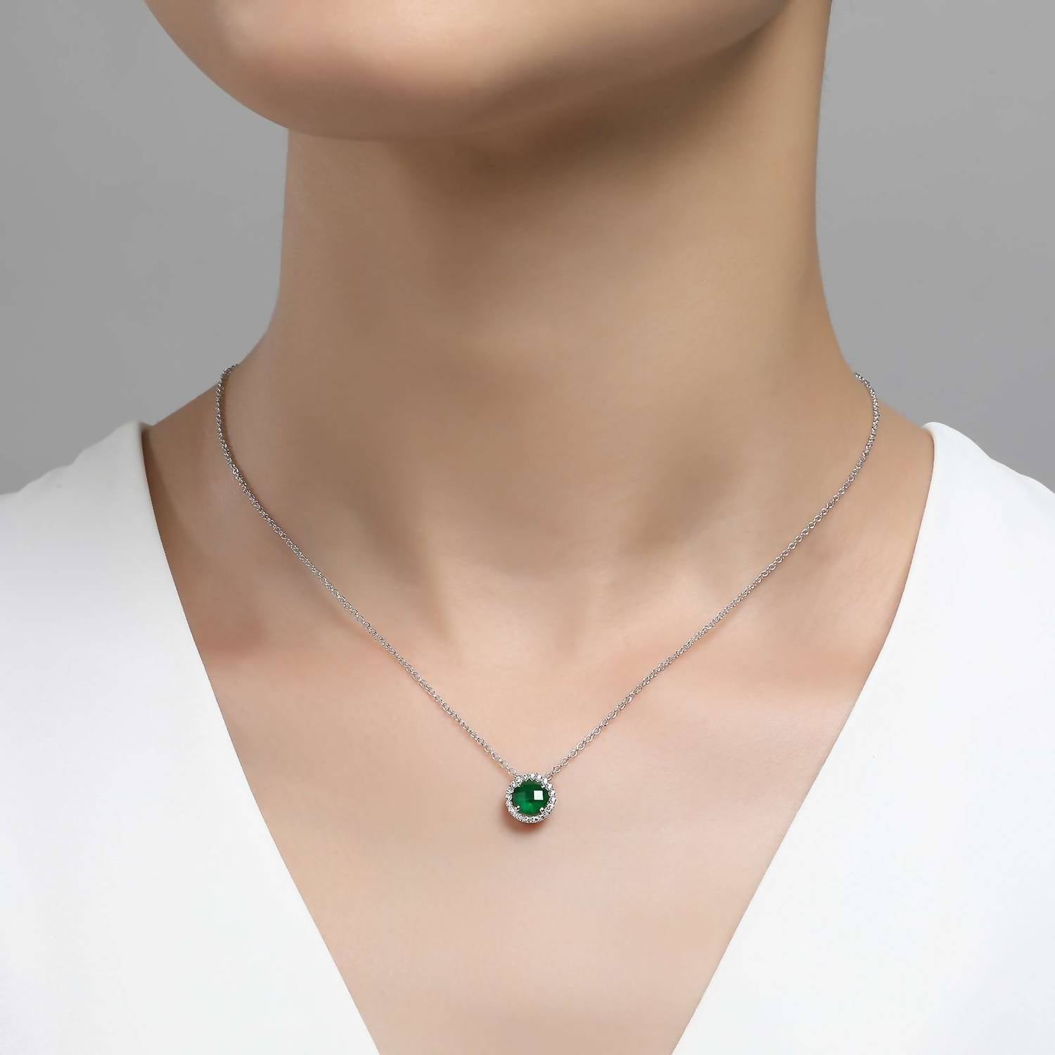 May Birthstone Necklace In Emerald/silver