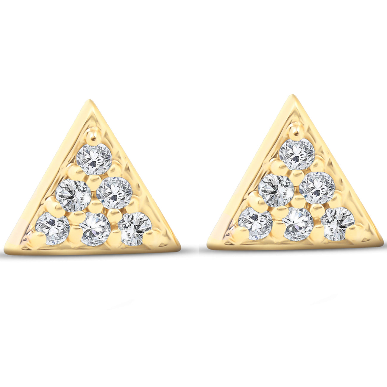 14k Yellow Gold Triangle Pave 1/10 Ct Diamond Delicate Spike Studs Women's Earrings