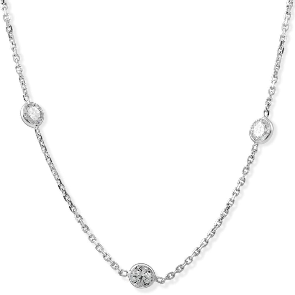 2 CT T.W. Round-Cut Natural Diamond Bezel Station 18' Necklace 14k White Gold