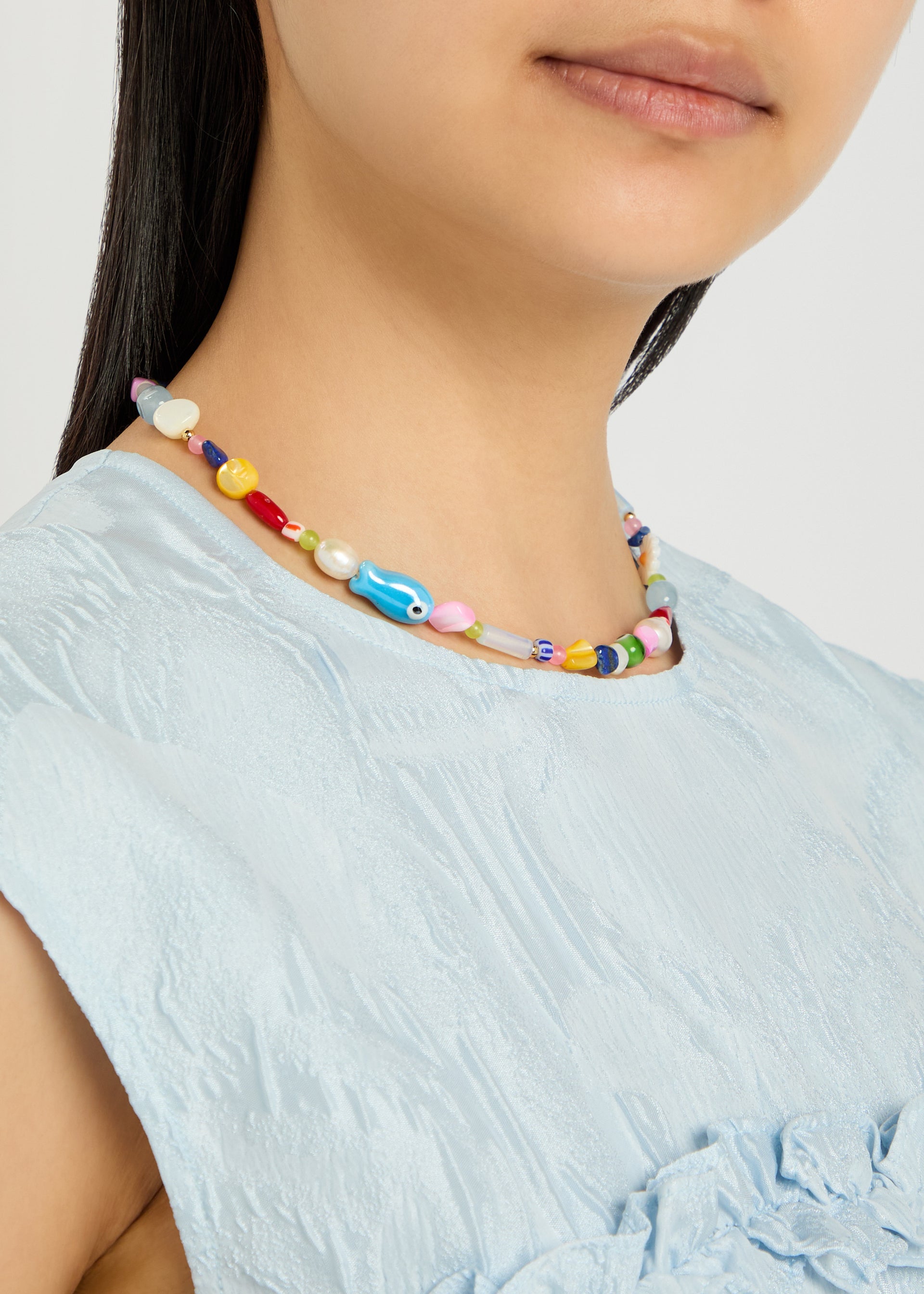 Happy beaded 18kt gold-plated necklace